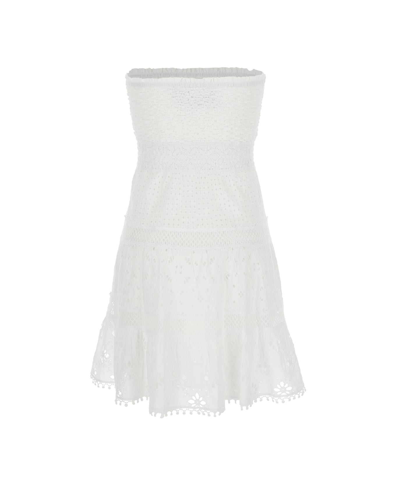 Temptation Positano White Short Embroidered Dress In Cotton Woman - White