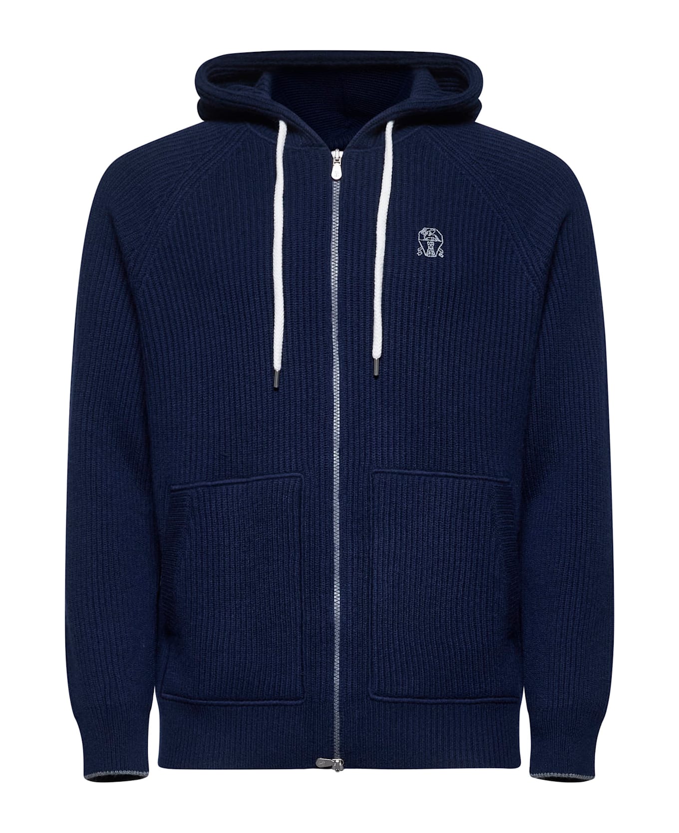 Brunello Cucinelli Blue Cashmere Knit Zip-up Hoodie - Blue
