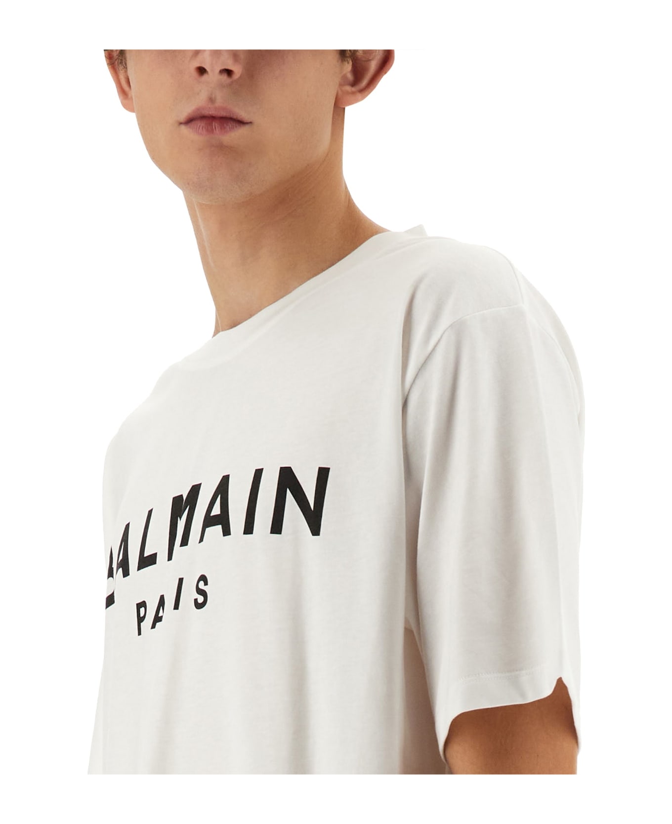 Balmain Logo Print T-shirt - BIANCO NERO