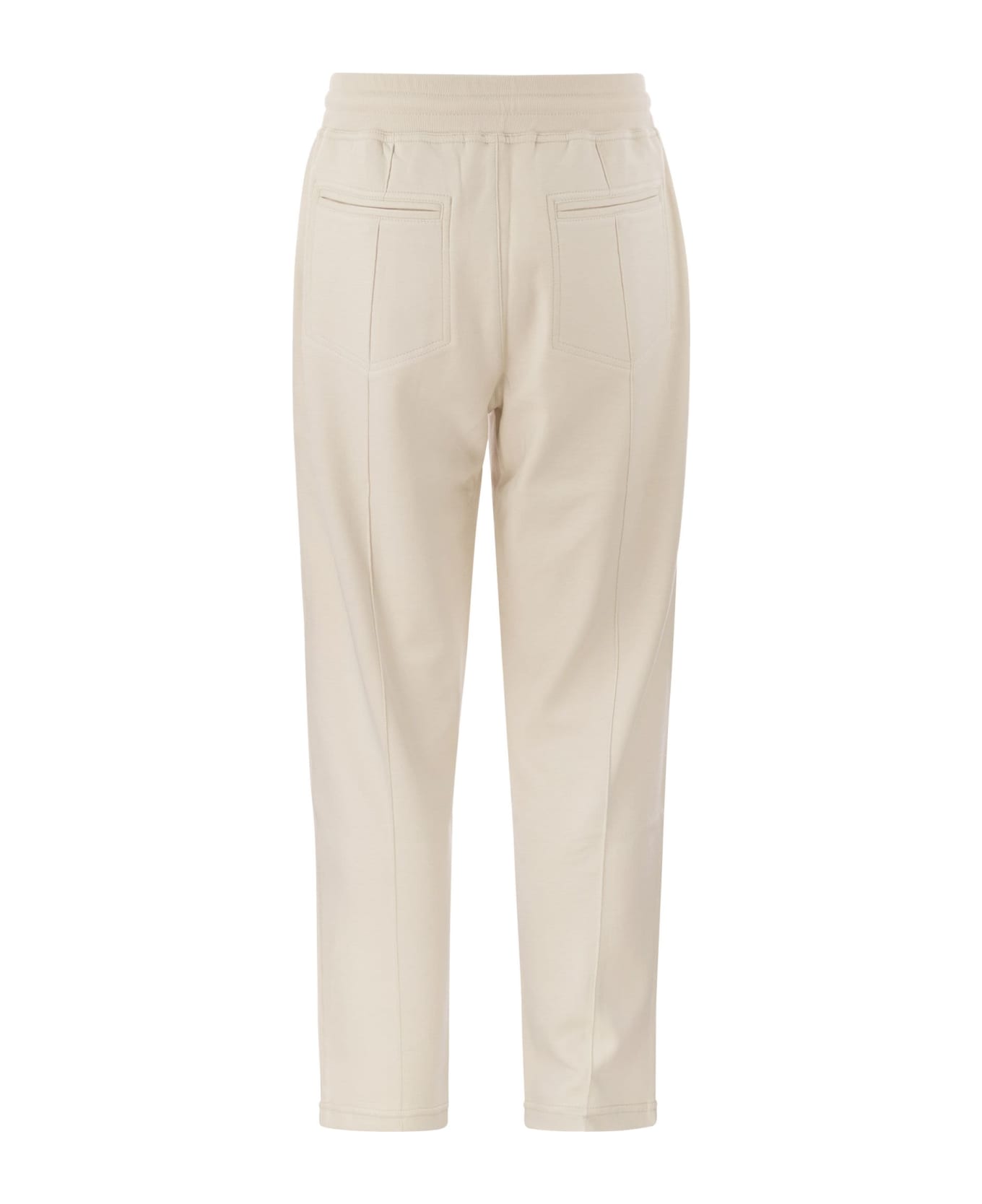 Brunello Cucinelli Techno Cotton Fleece Trousers With Crête - Cream ボトムス