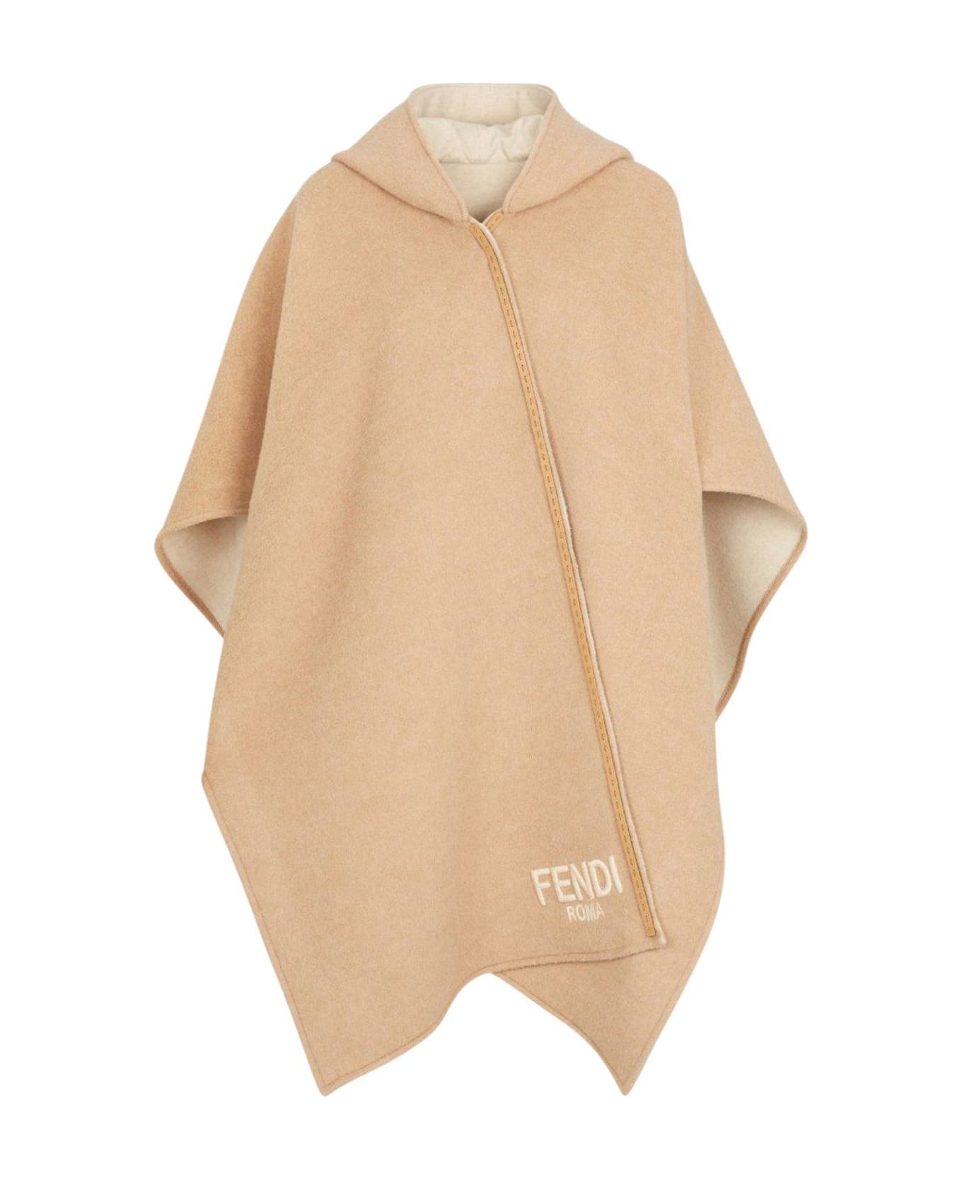 Fendi Logo Embroidered Cape Jacket - Miele Dark