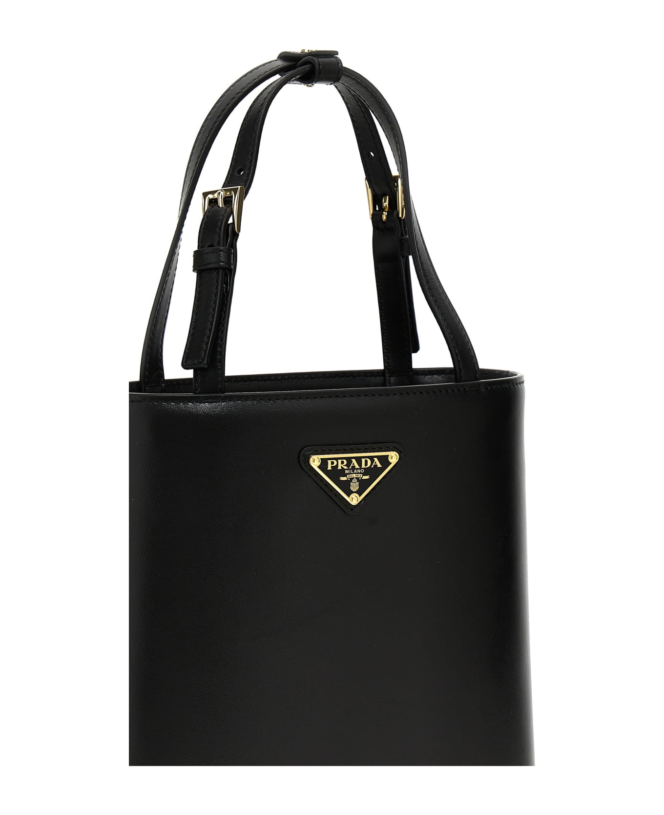 Prada Small Leather Logo Shopping Bag - Nero