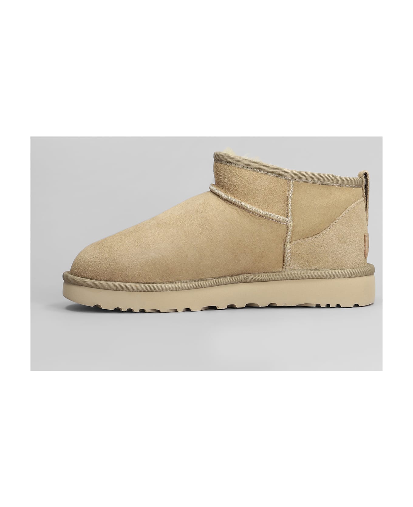 UGG Classic Ultra Mini Low Heels Ankle Boots In Beige Suede - beige