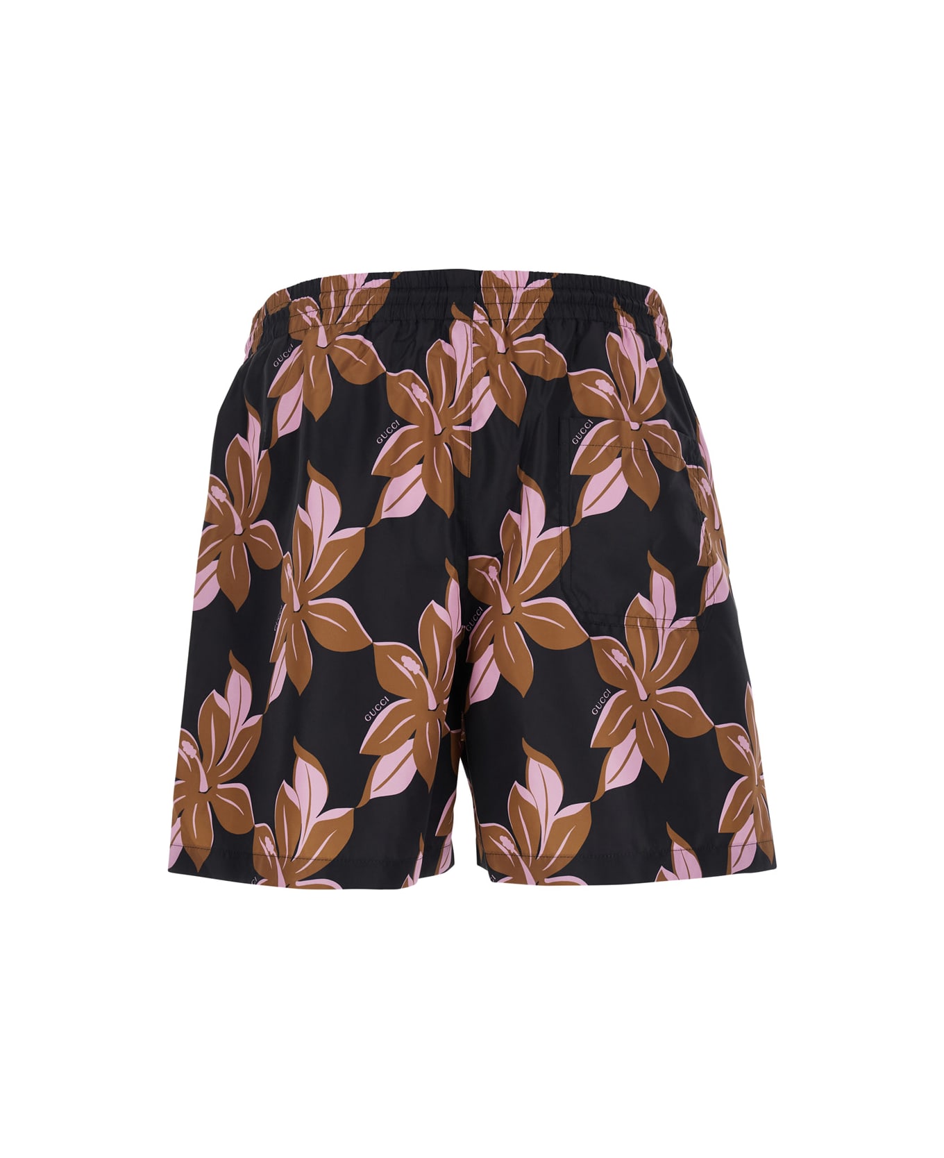 Gucci Multicolor Swimsuit With Drawstring And All-over Floral Print In Tech Fabric Man - Multicolor