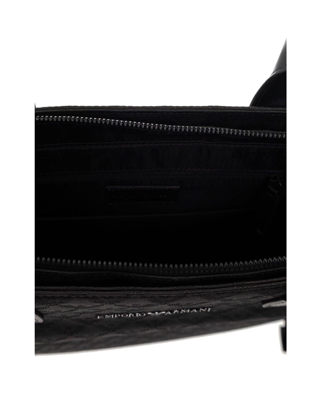 Emporio Armani Shopper Bag With Monogram - Black/Black/Black トートバッグ