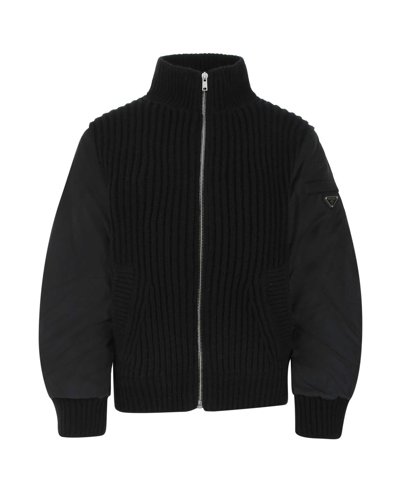 Prada Black Cashmere And Re-nylon Jacket - F0002