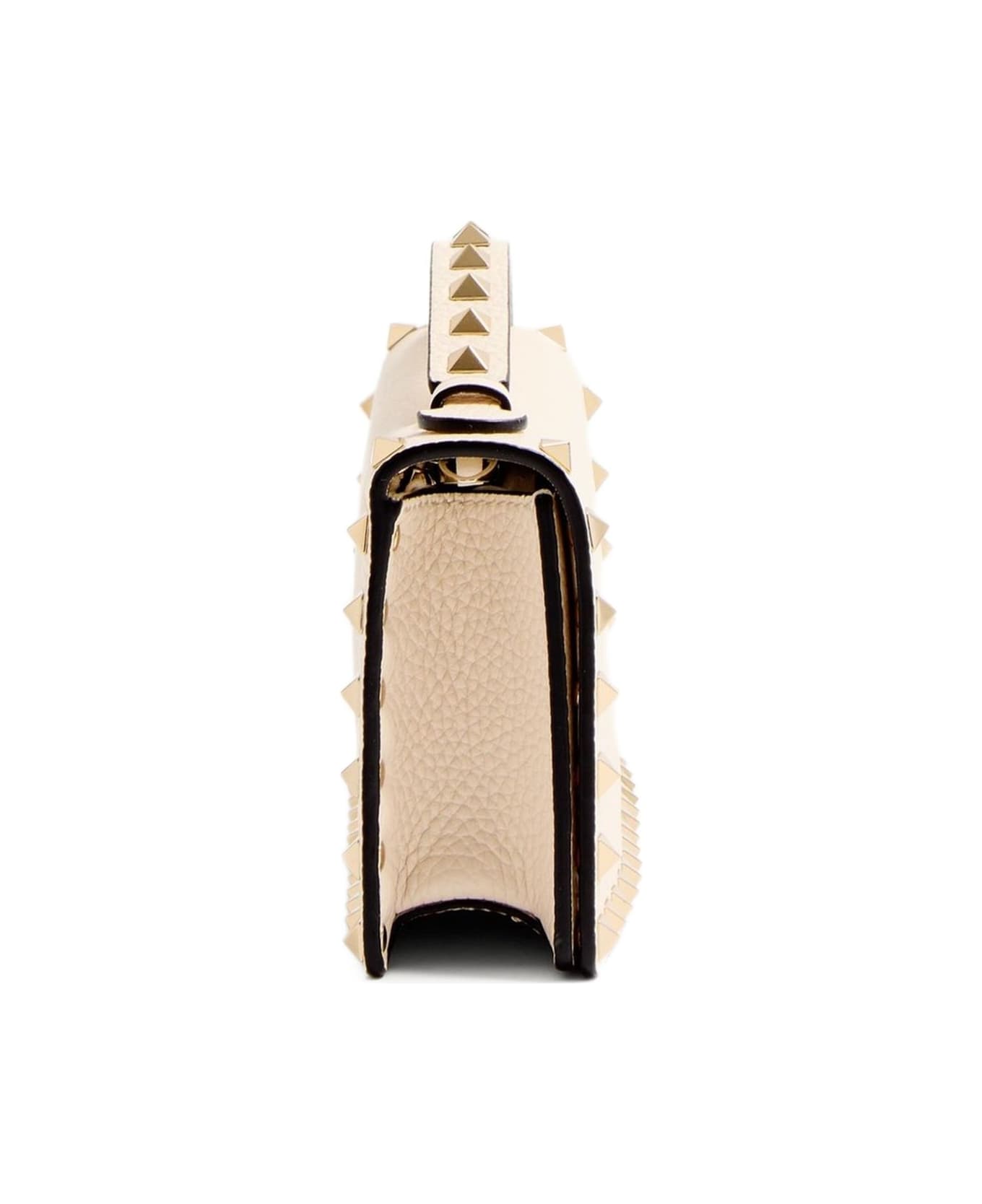 Valentino Garavani Rockstud Leather Wallet On Chain - Ivory