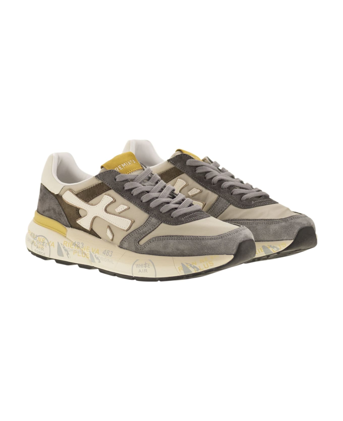 Premiata Mick 7713 - Sneakers With Side Logo - Grey/beige