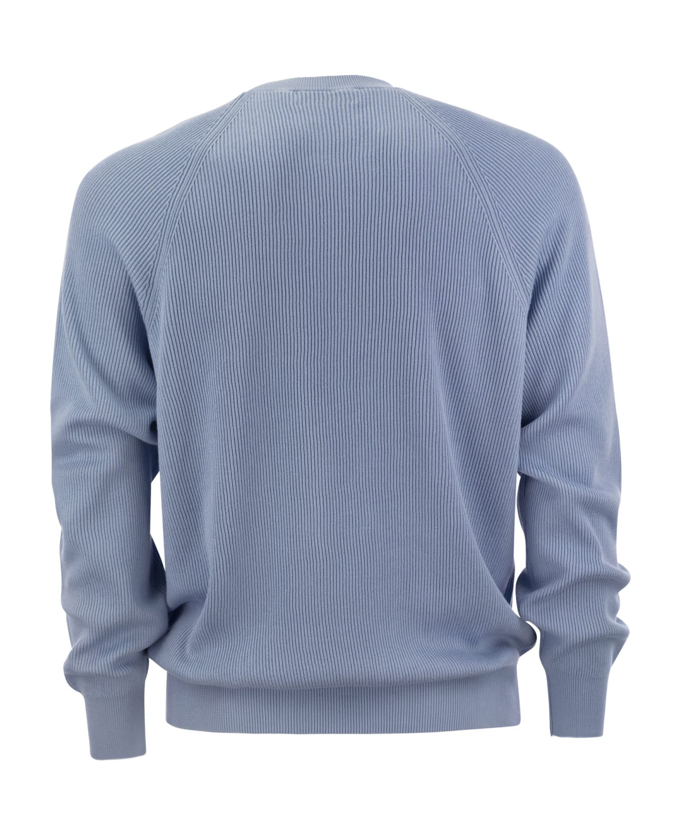 Brunello Cucinelli Cotton Rib Sweater With Raglan Sleeve - Turquoise ニットウェア