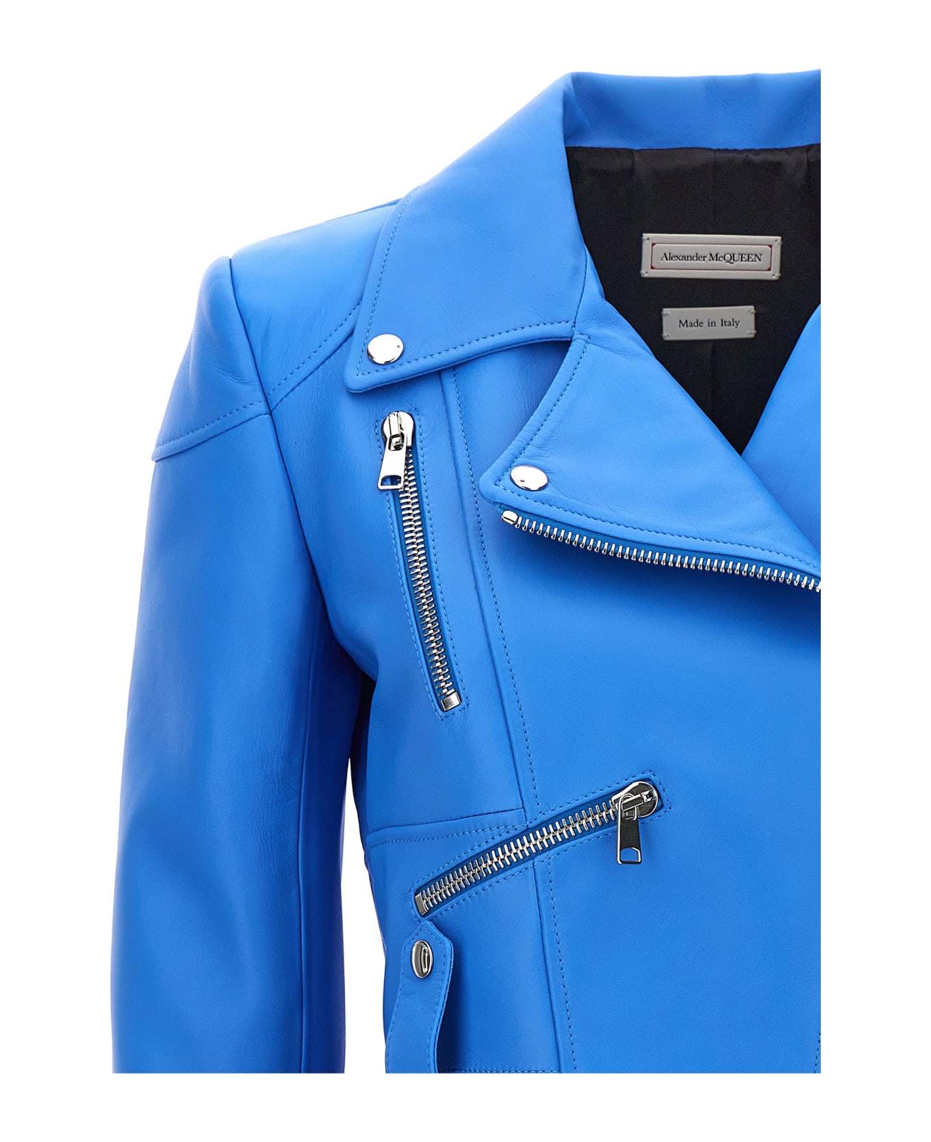 Alexander McQueen Peplum Biker Jacket - Light Blue コート