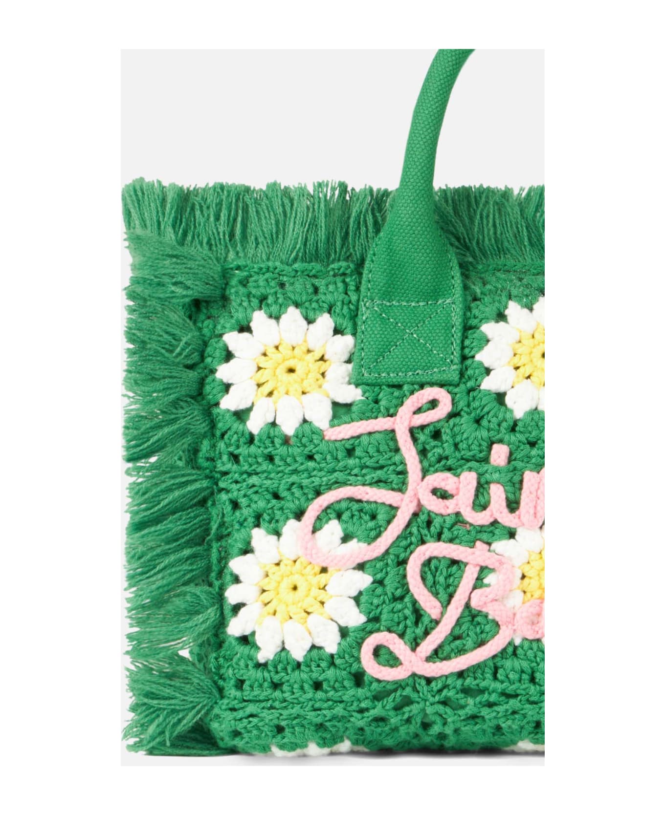 MC2 Saint Barth Colette Handbag With Crochet Flower Patches - GREEN