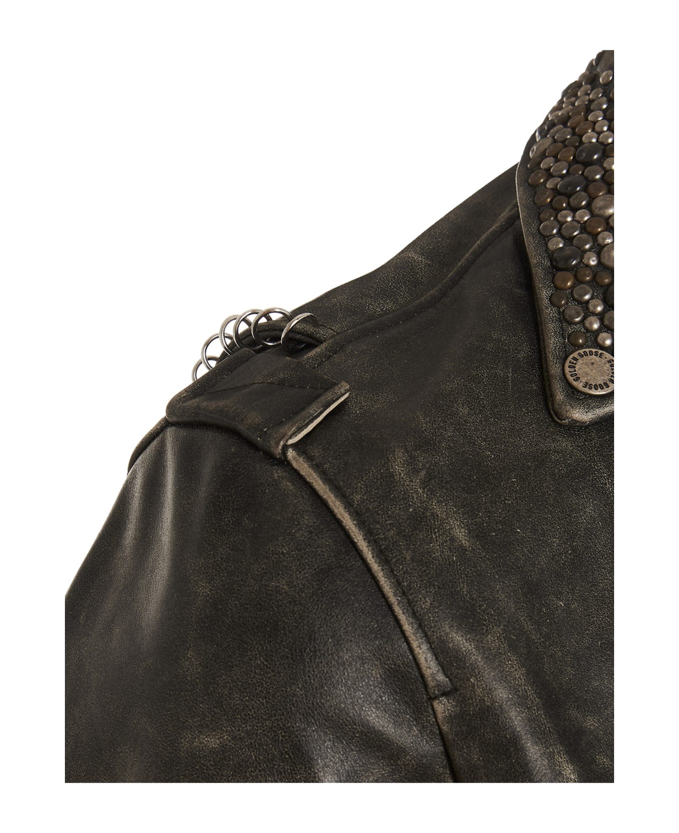 Golden Goose Distressed Leather Biker Jacket - Black