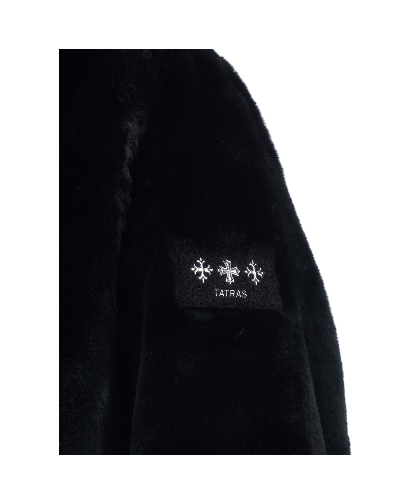 TATRAS Black Hooded Jacket With Drawstring And Logo Patch On The Sleeve In Faux Fur Man - Black