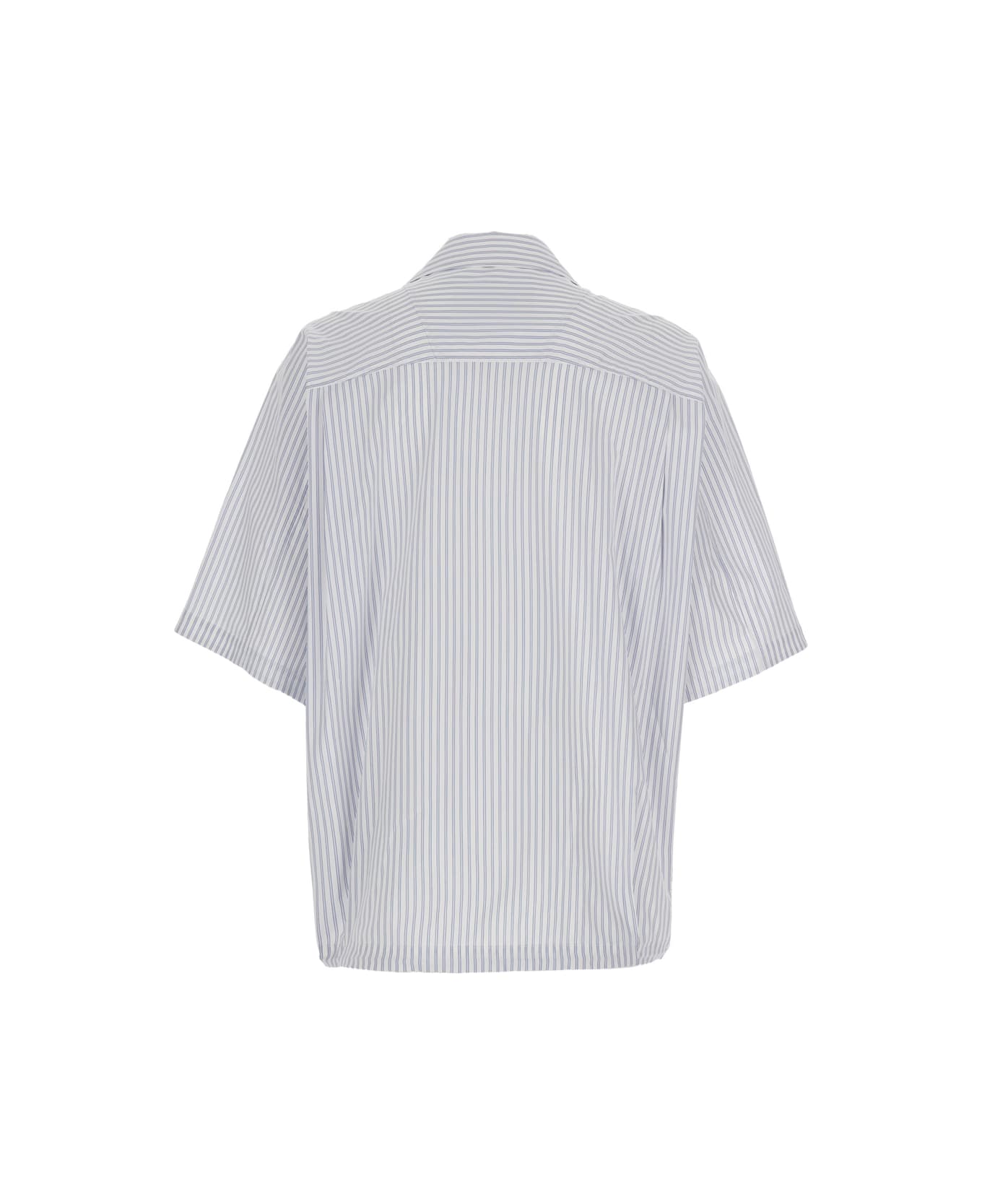 Juun.J Blue Bowling Shirt With Cuban Collar And All-over Striped Motif In Cotton Blend Man - Light blue