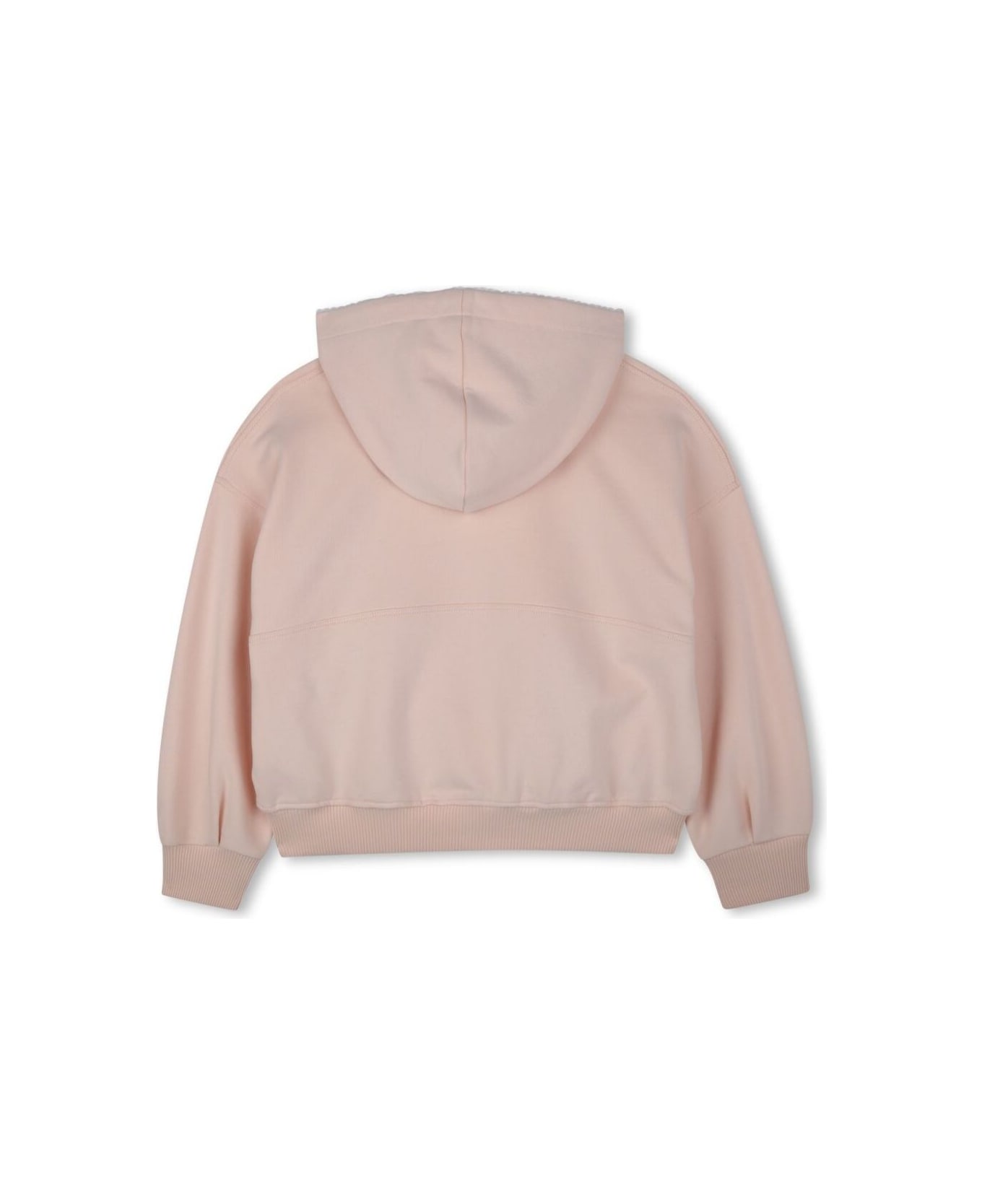 Chloé Pink Cardigan With Fixed Hood And Logo On The Front In Cotton Girl - Pink