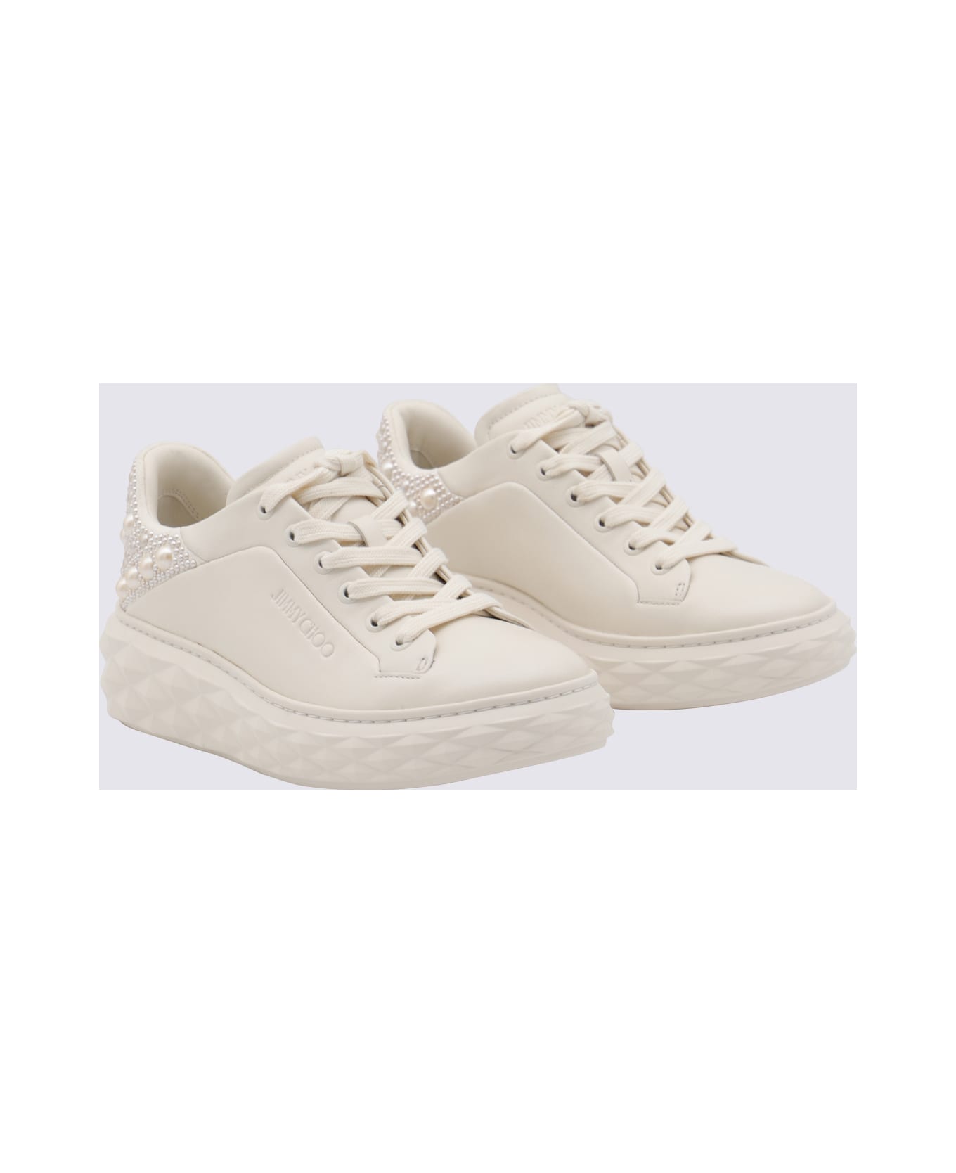 Jimmy Choo White Leather Sneakers - LATTE MIX