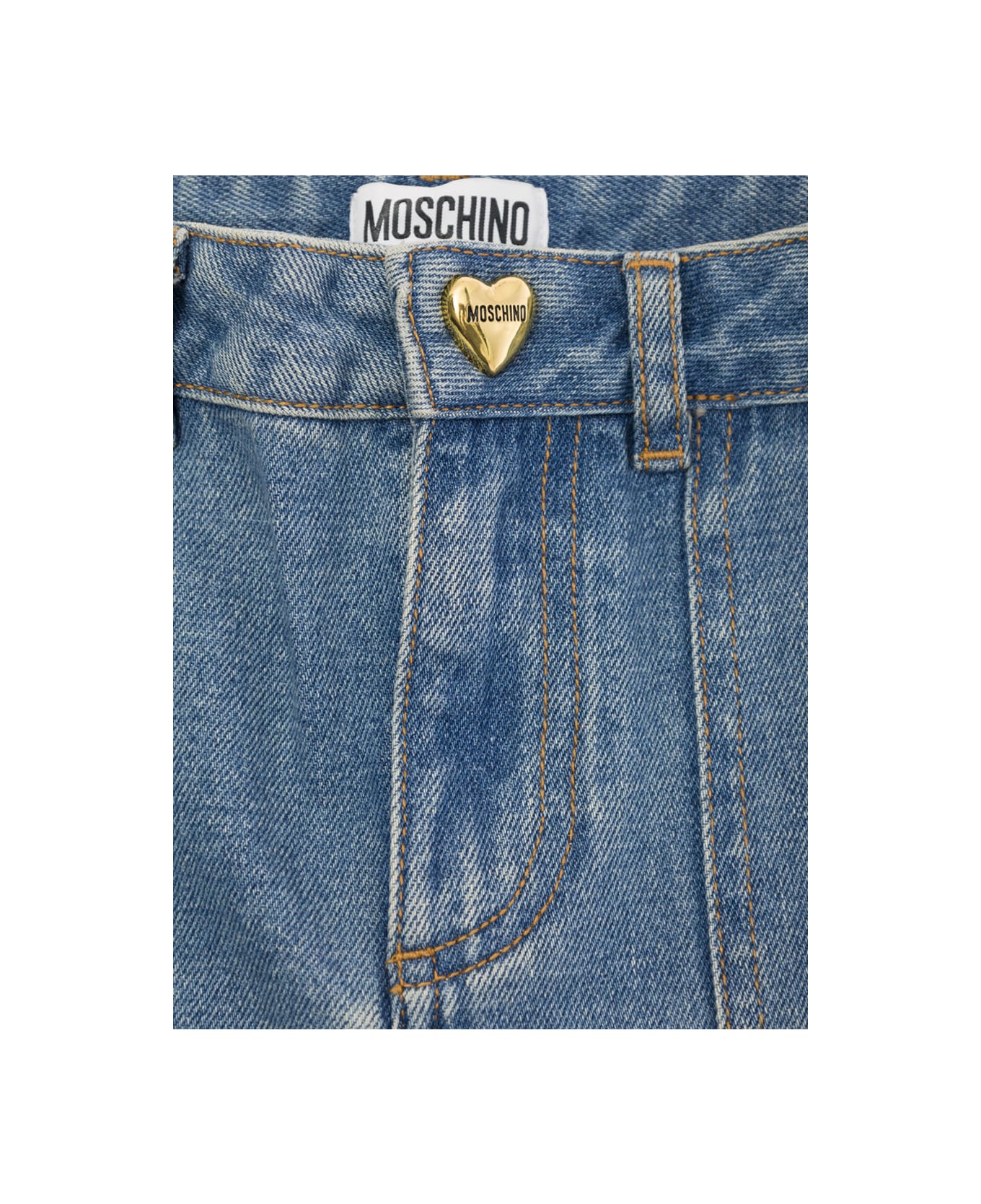 Moschino Light Blue Cargo Jeans With Logo Embroidery And Heart-shaped Button In Cotton Denim Girl - Blu