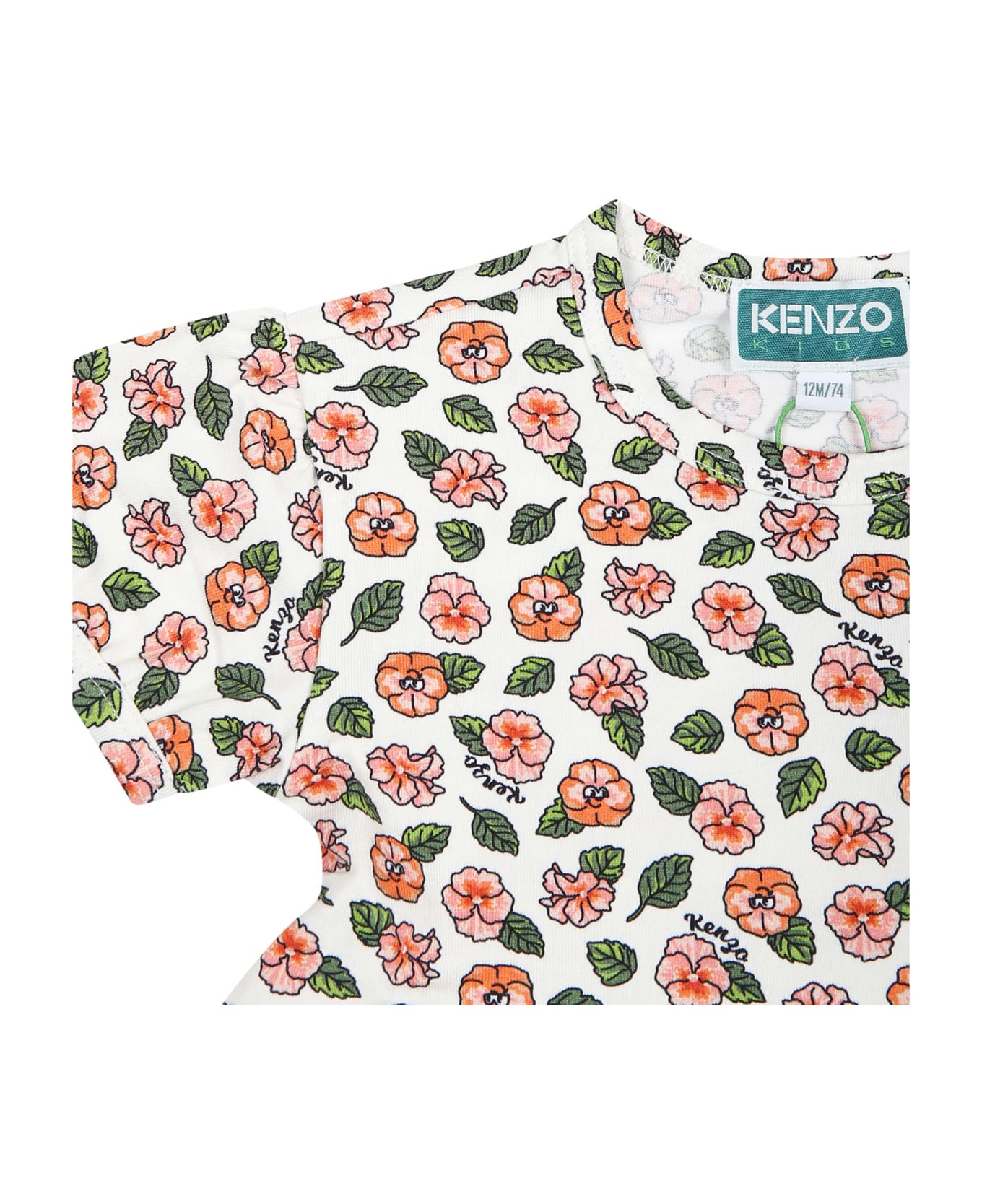 Kenzo Kids White Dress For Baby With Floral Print - White ウェア