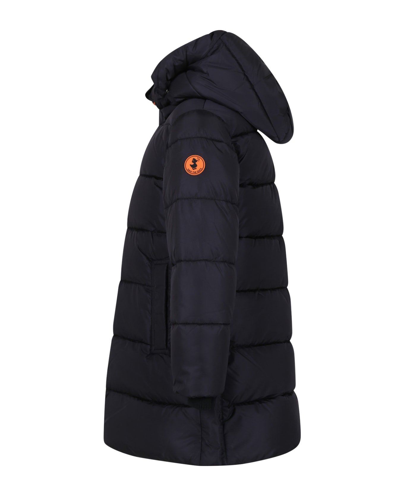 Save the Duck Black Down Jacket For Girl With Logo - Black