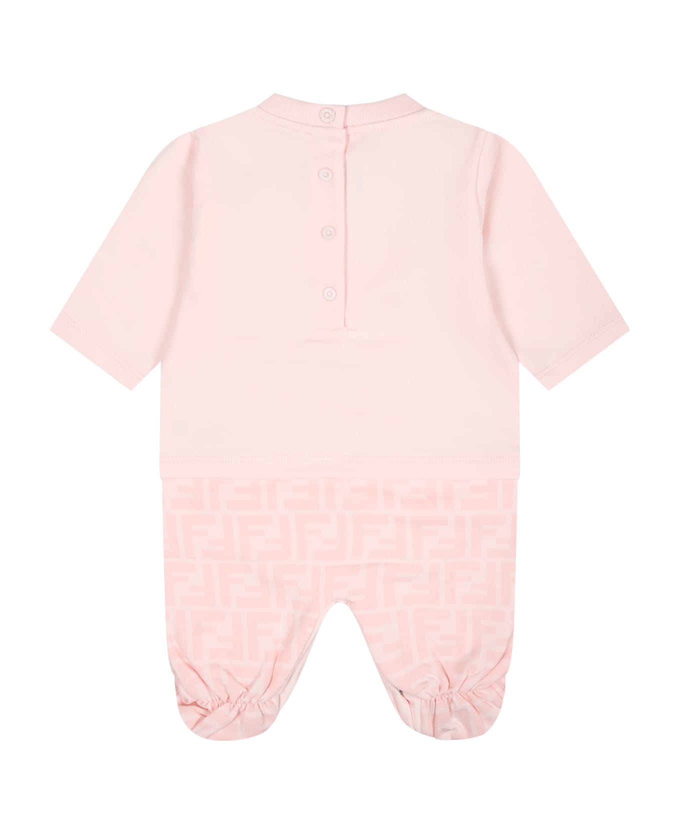 Fendi Pink Set For Baby Girl With Logo - Pink ボディスーツ＆セットアップ