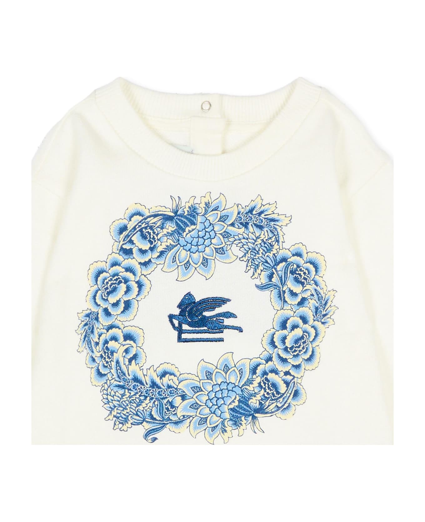 Etro Ivory Sweatshirt With Blue Logo And Flowers For Baby Girl - Ivory