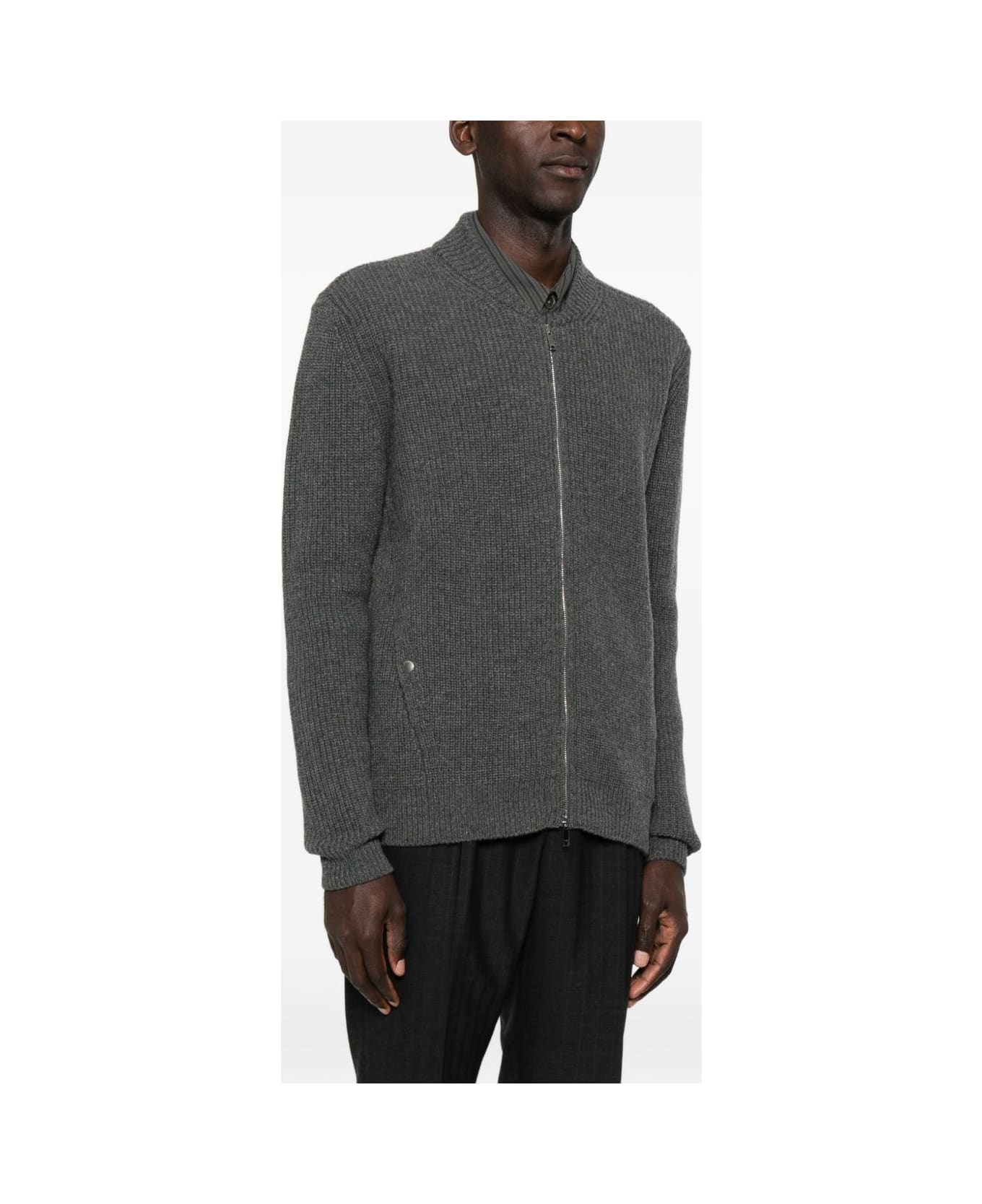Zanone Ribbed Zip-up Cardigan - Grey