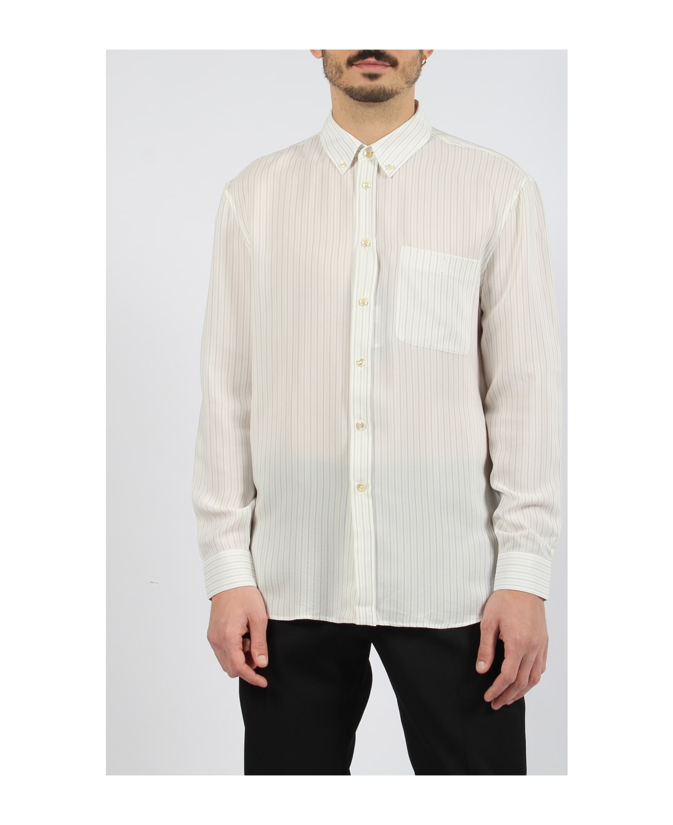 Saint Laurent Striped Silk Satin Cassandre Shirt