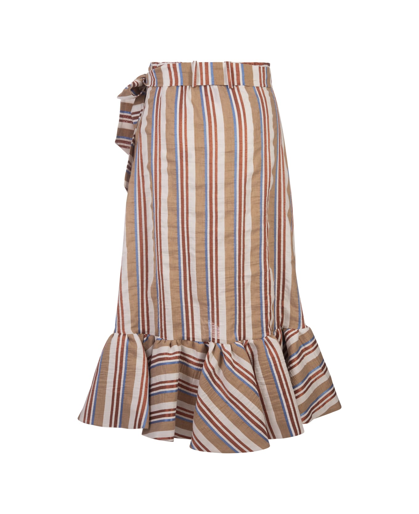 Stella Jean Striped Midi Skirt With Ruffle - Brown スカート