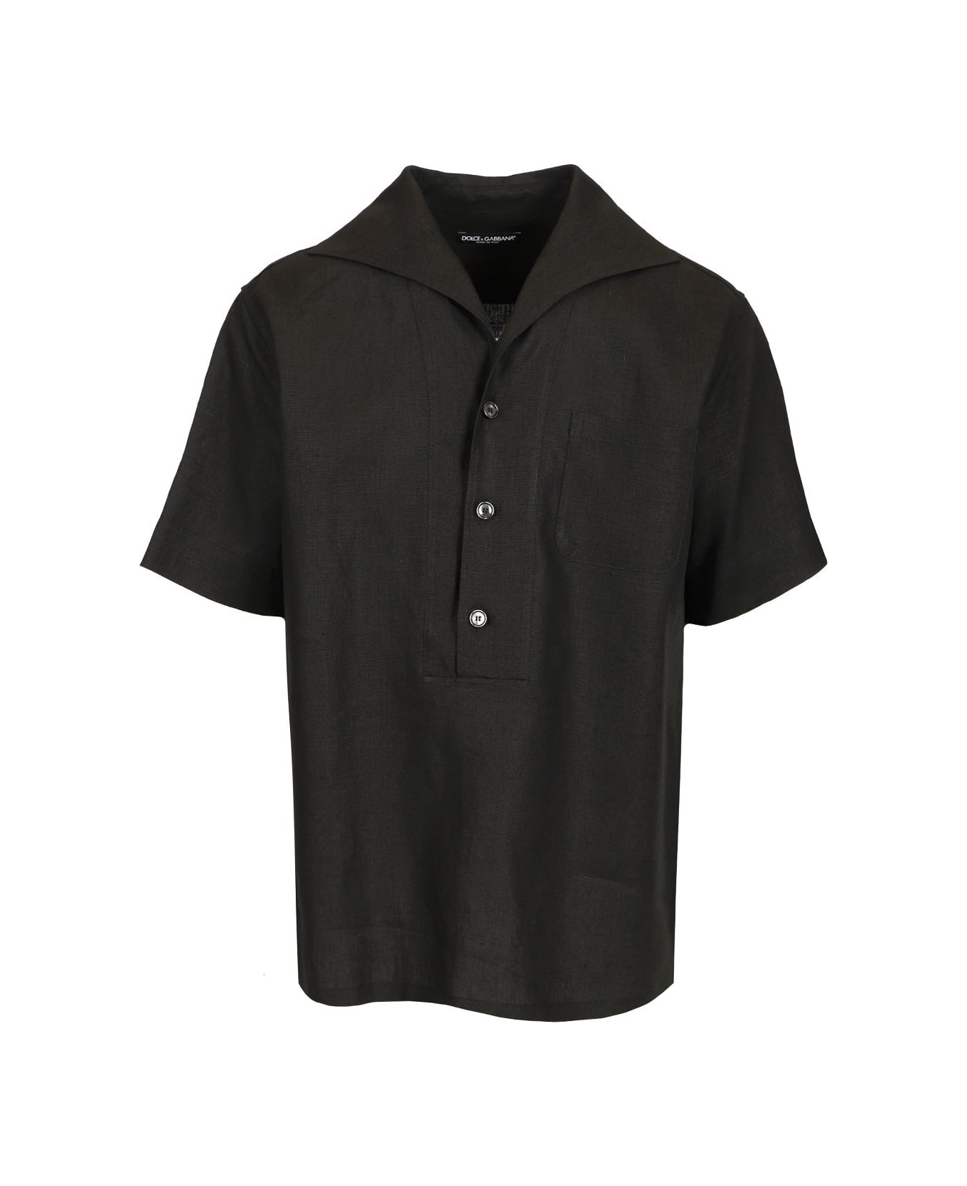 Dolce & Gabbana Half-sleeved Linen Shirt - Black