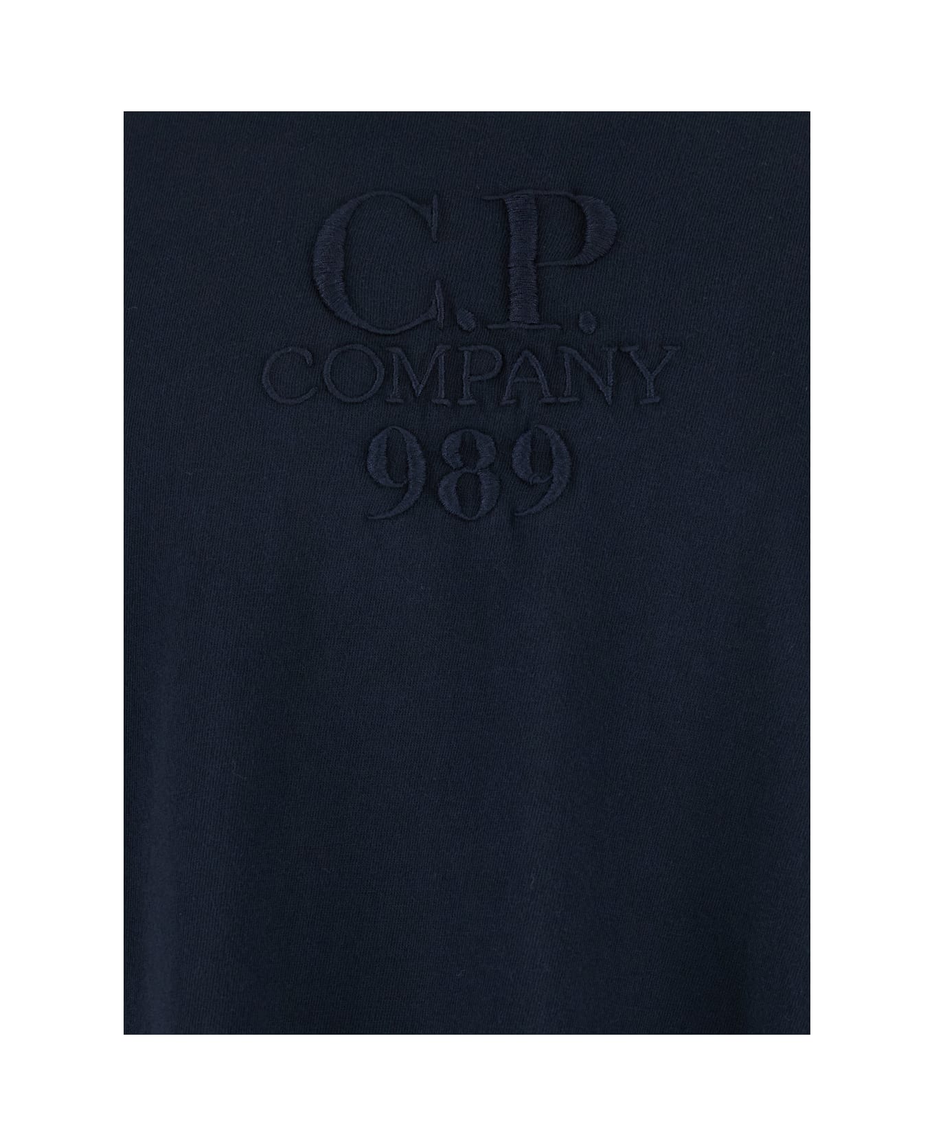 C.P. Company Blue T-shirt With Logo Embroidered On The Front Tone-on-tone In Cotton Man - Blu