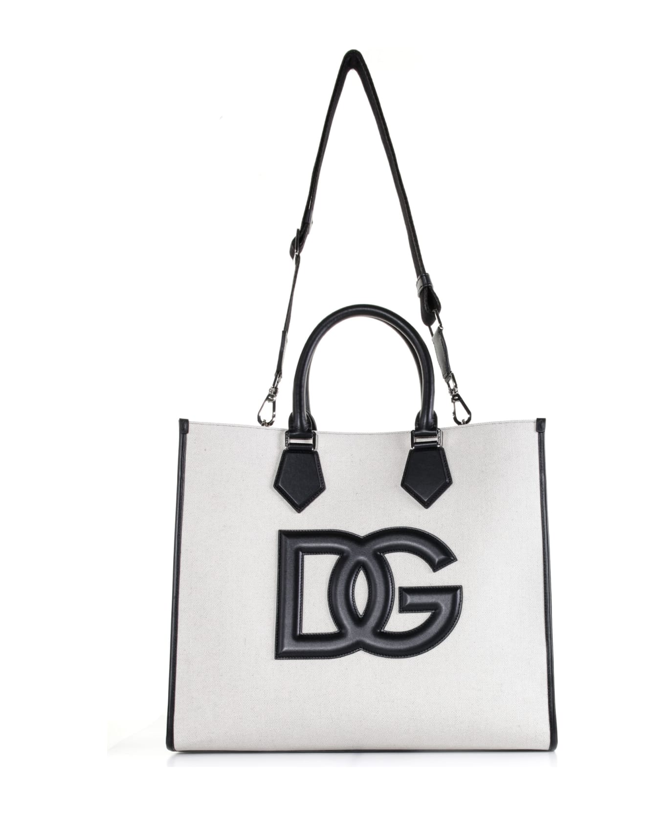 Dolce & Gabbana Canvas Shopping Bag - AVORIO/NERO トートバッグ