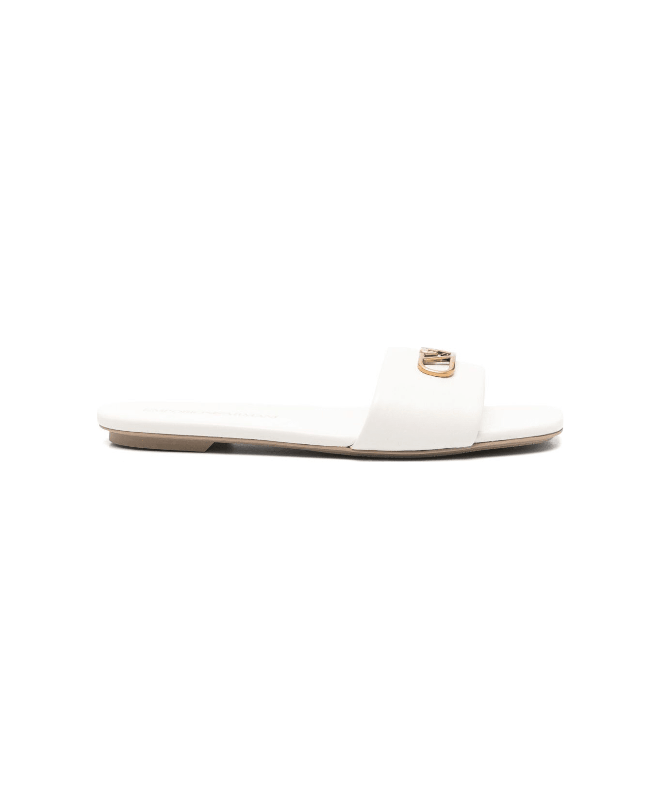 Emporio Armani Leather Flat Sandals - White