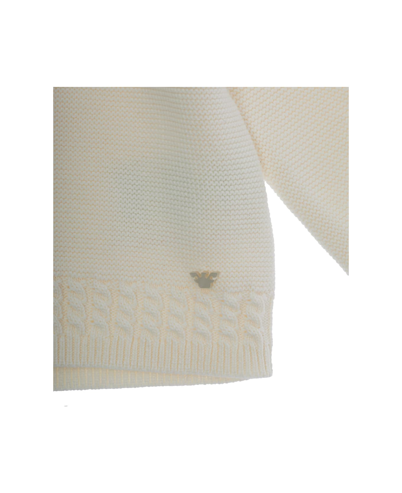 Emporio Armani White Sweatshirt With Hood With Ear Detail And Logo Embroidery On The Front In Cotton And Cashmere Baby - White