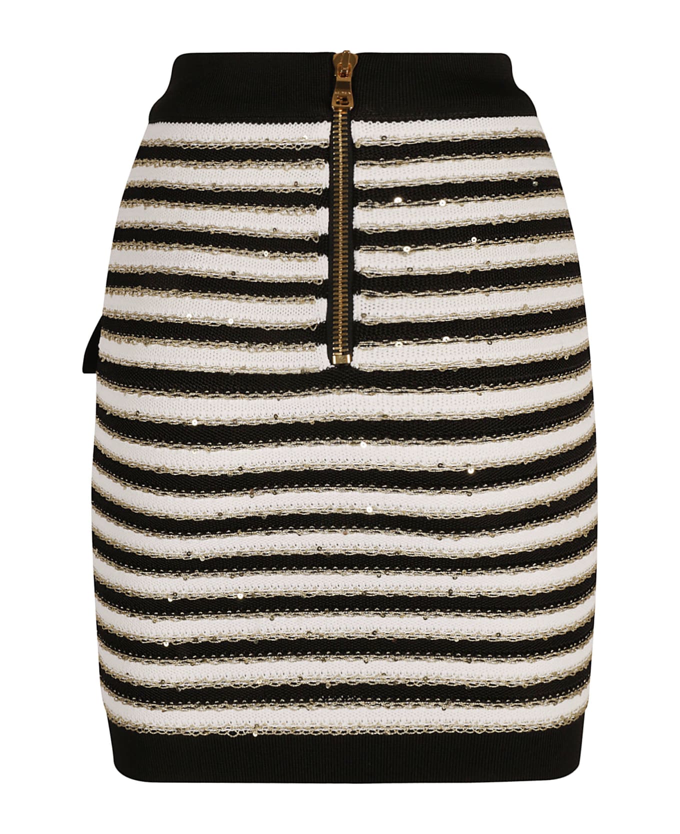 Balmain Rib Trim Stripe Embellished Skirt - Black/White