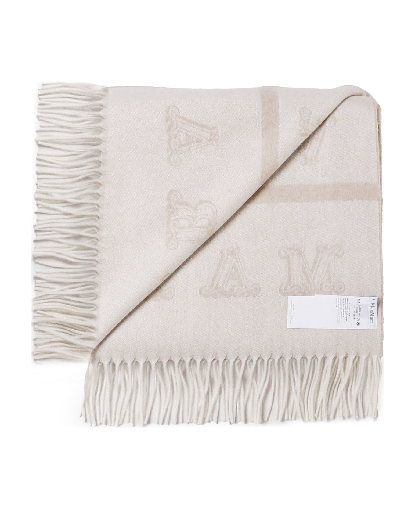 Max Mara Logo Patch Fringed Edge Scarf - SAND