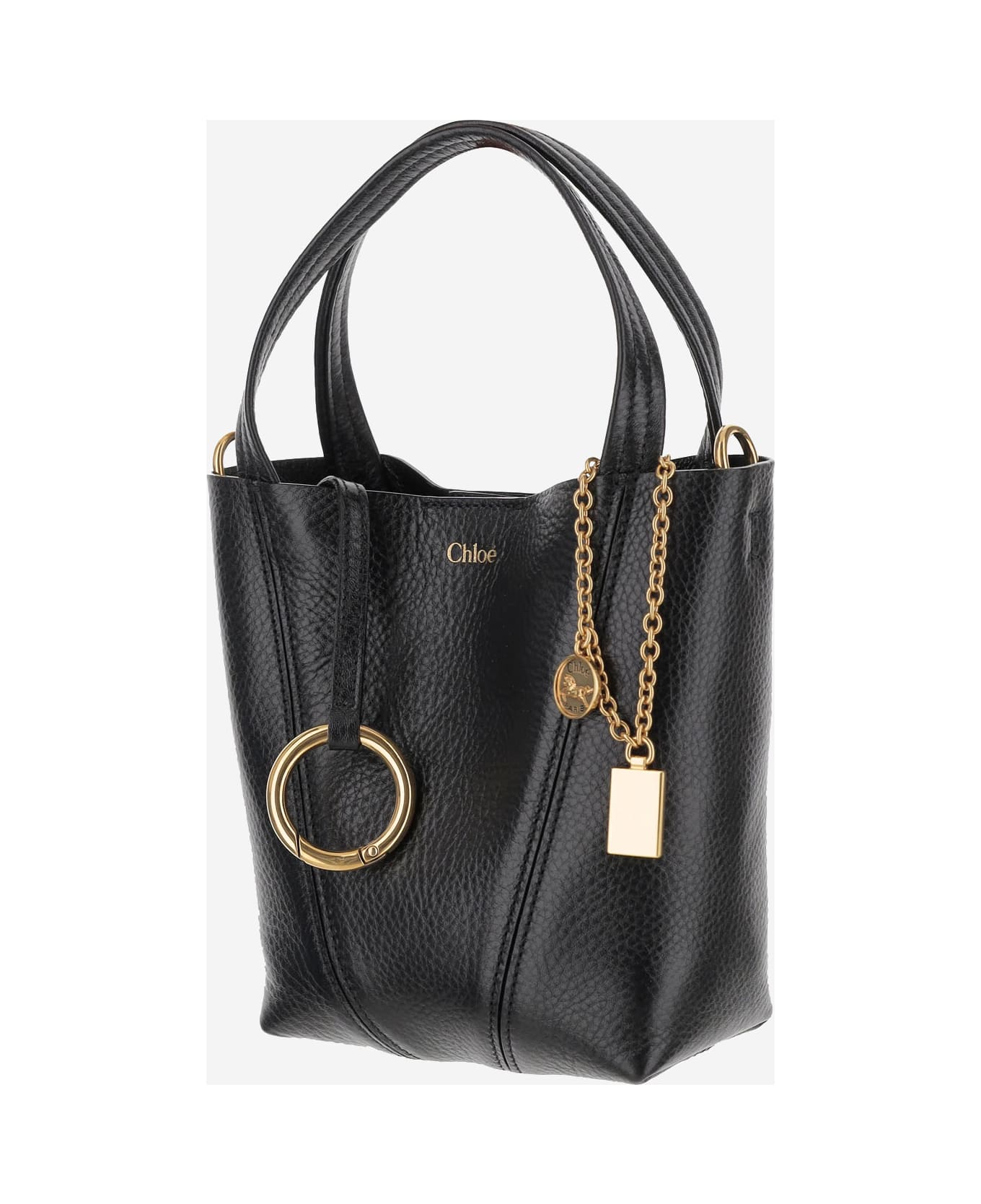 Chloé Spin Garnet Leather Small Tote Bag - Black