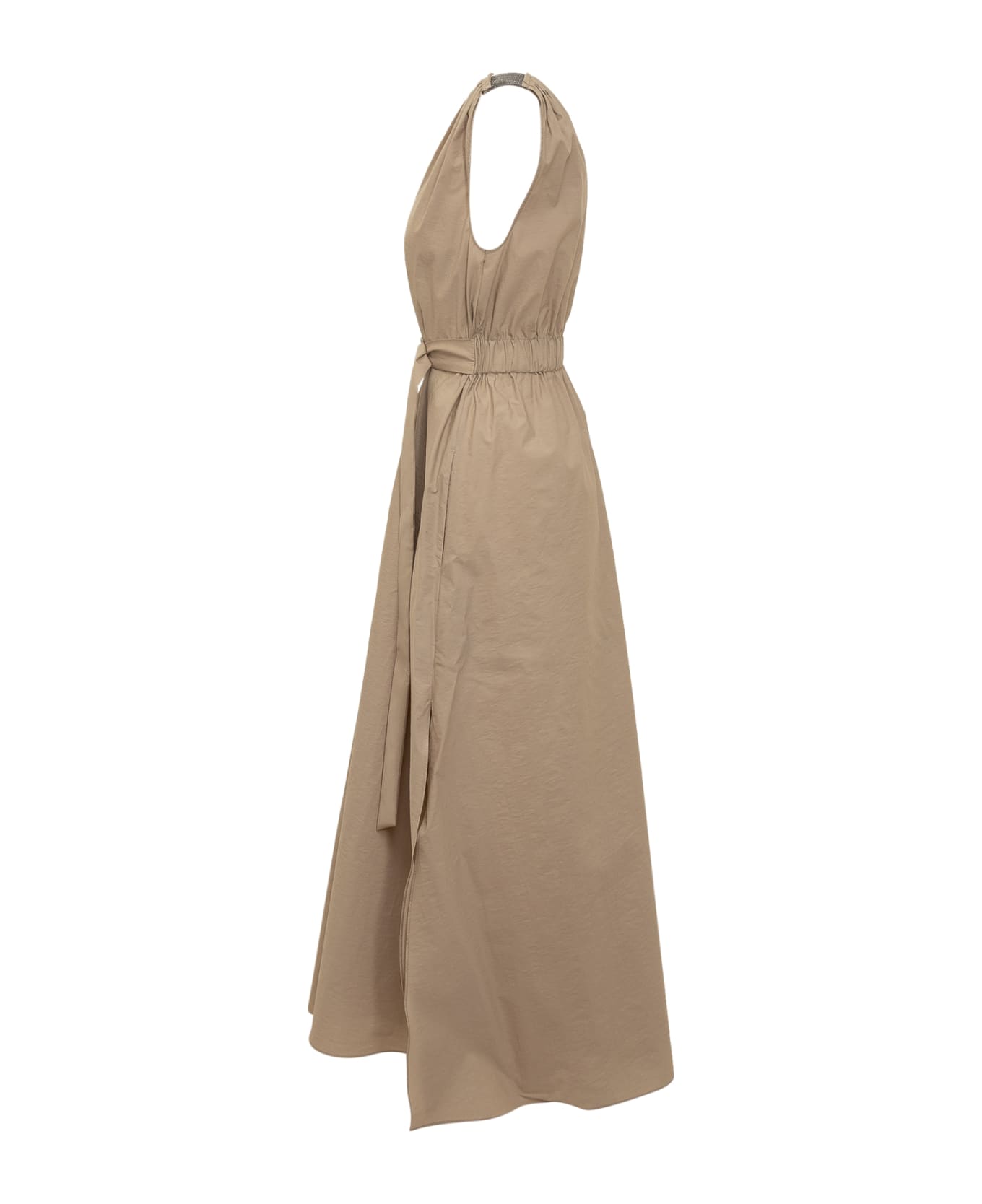 Brunello Cucinelli Techno Cotton Poplin Dress With Precious Shoulder Detail - CARTONE