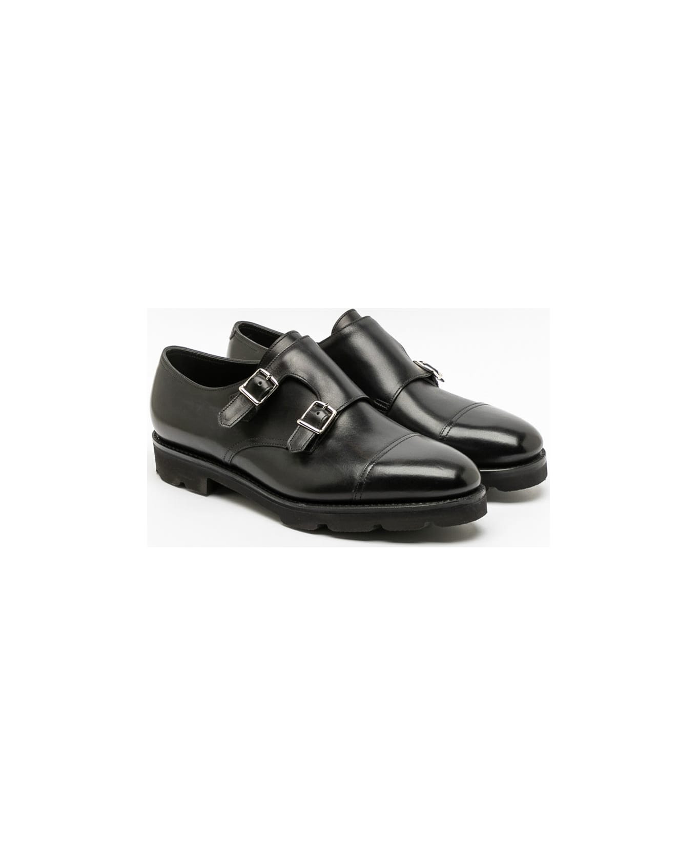 John Lobb William Black Calf Monk Strap Shoe With Walking Sole - Nero