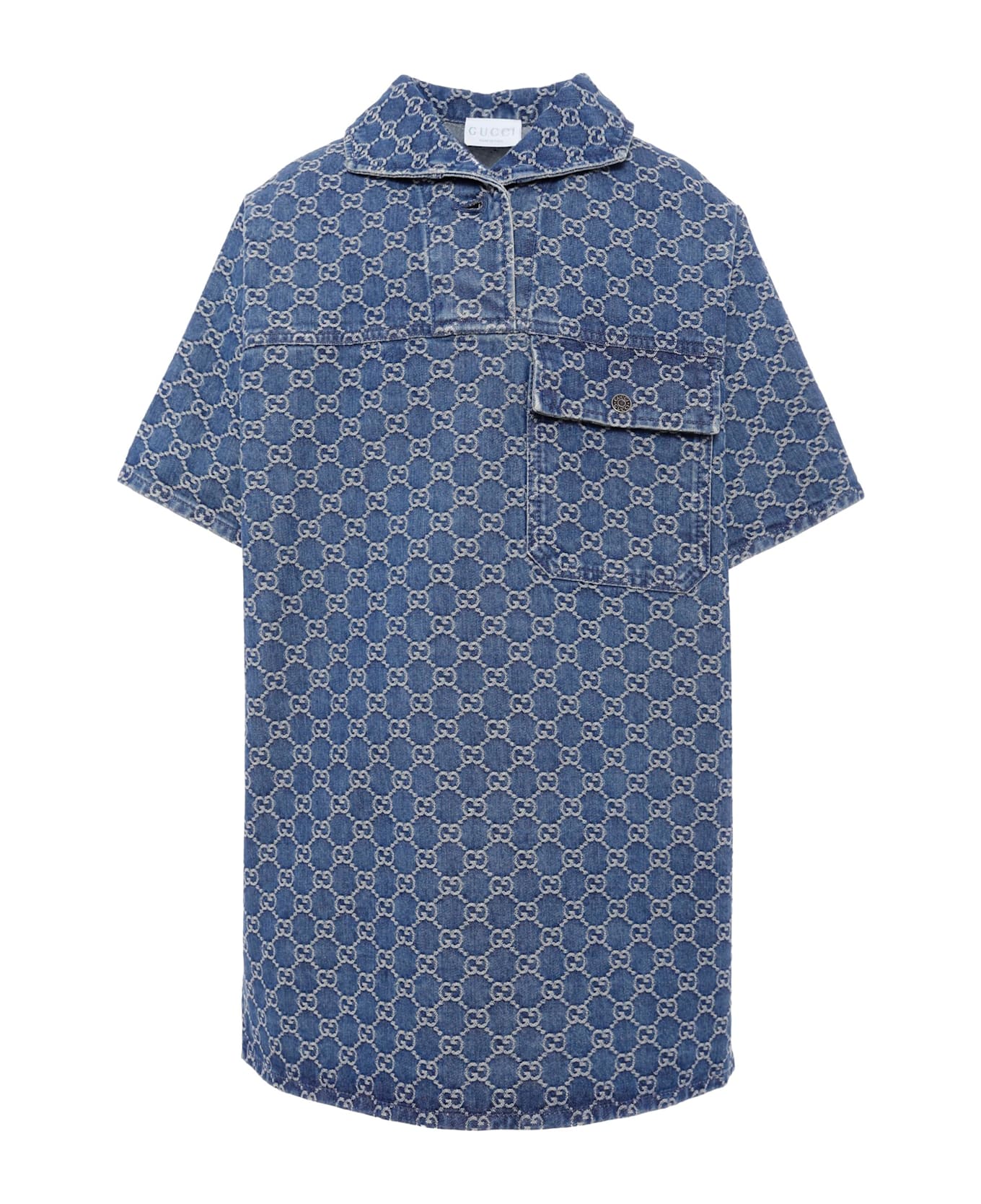 Gucci Denim Dress For Girl With Gg Motif - Denim
