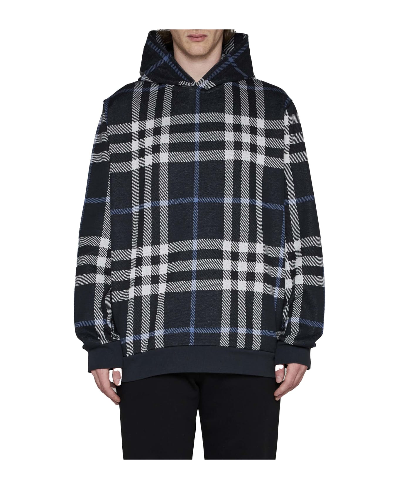 Burberry Blue Hoodie With All-over 'vintage Check' In Cotton Man - White/dc blue ip chk