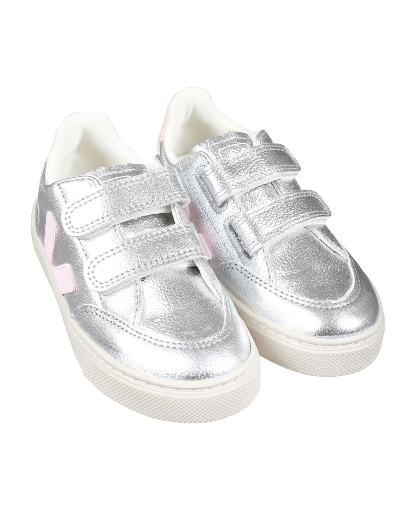 Veja Silver Sneakers For Girl With Logo - Silver