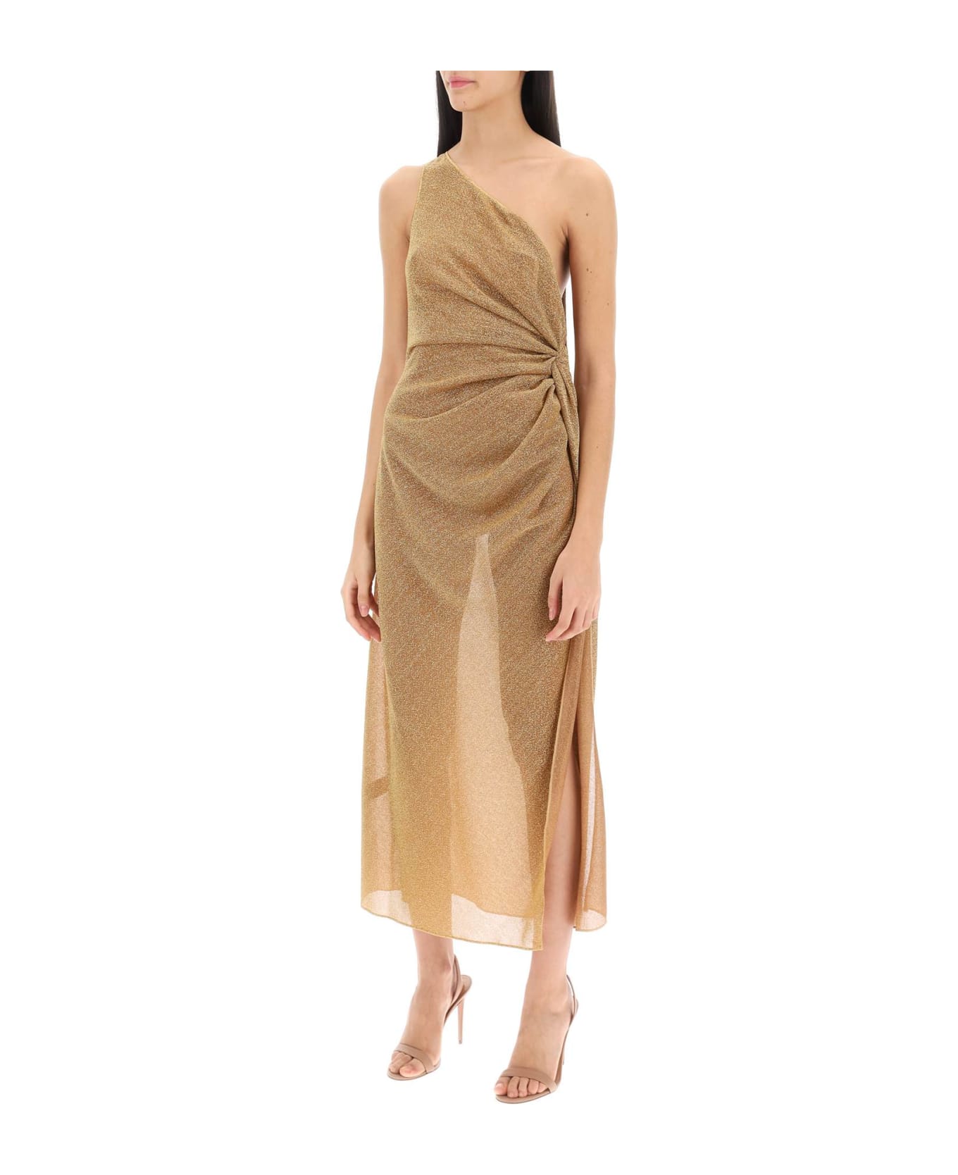 Oseree One-shoulder Dress In Lurex Knit - TOFFEE (Gold)