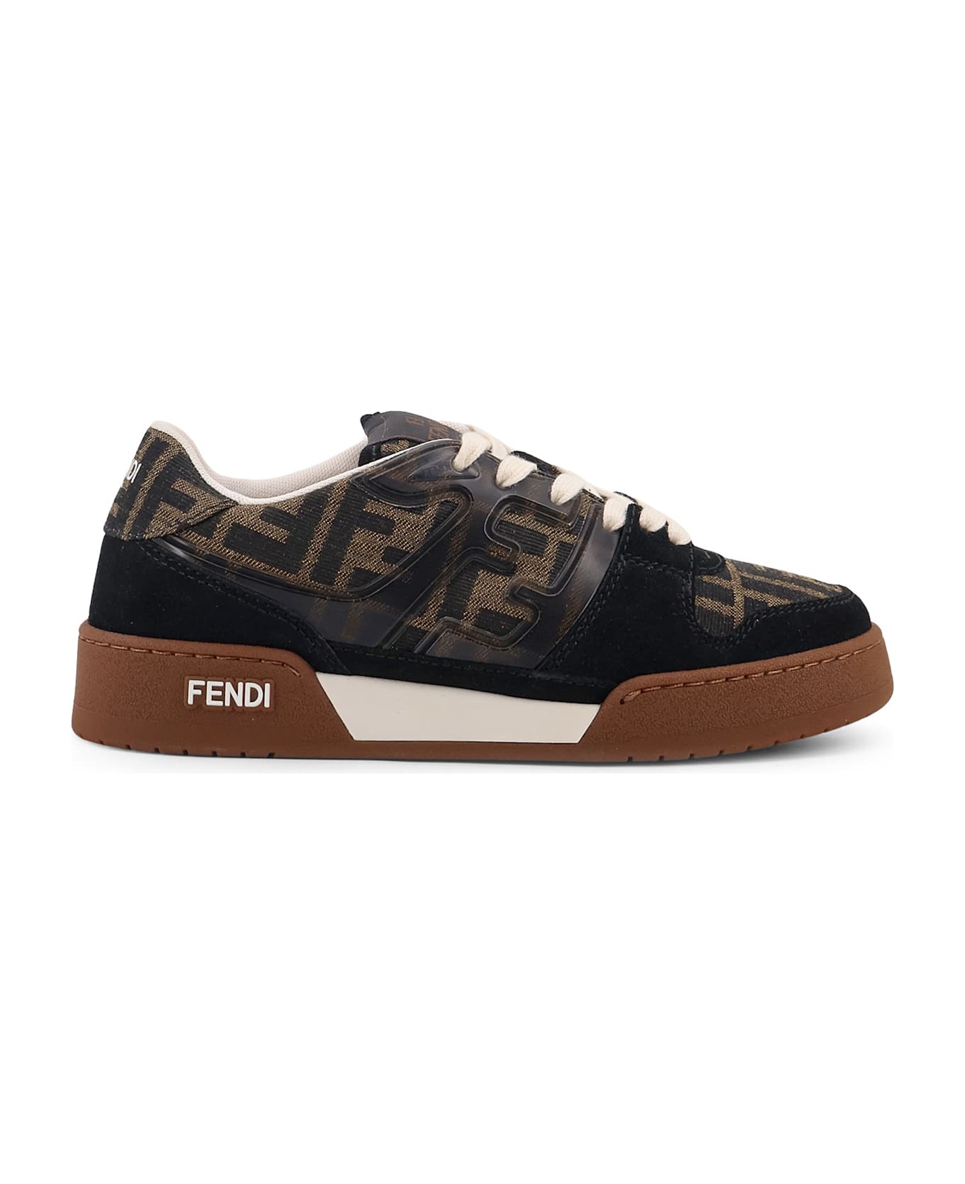 Fendi Match Suede Sneakers With Jacquard Ff Fabric Inserts - NERO+TAB.NER+BIANC