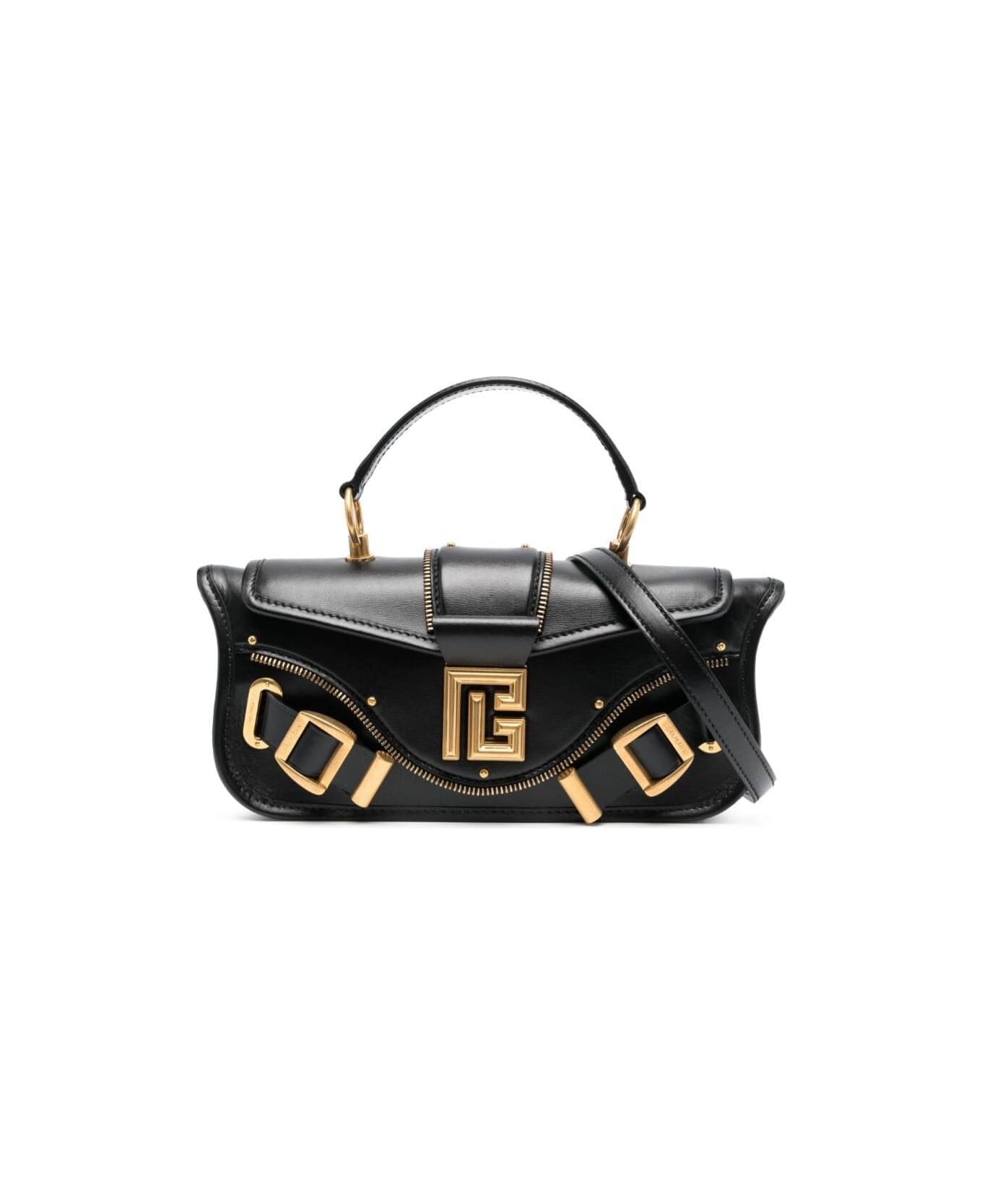 Balmain 'blaze' Black Clutch Bag With Pb Logo And Buckles In Smooth Leather Woman - Nero