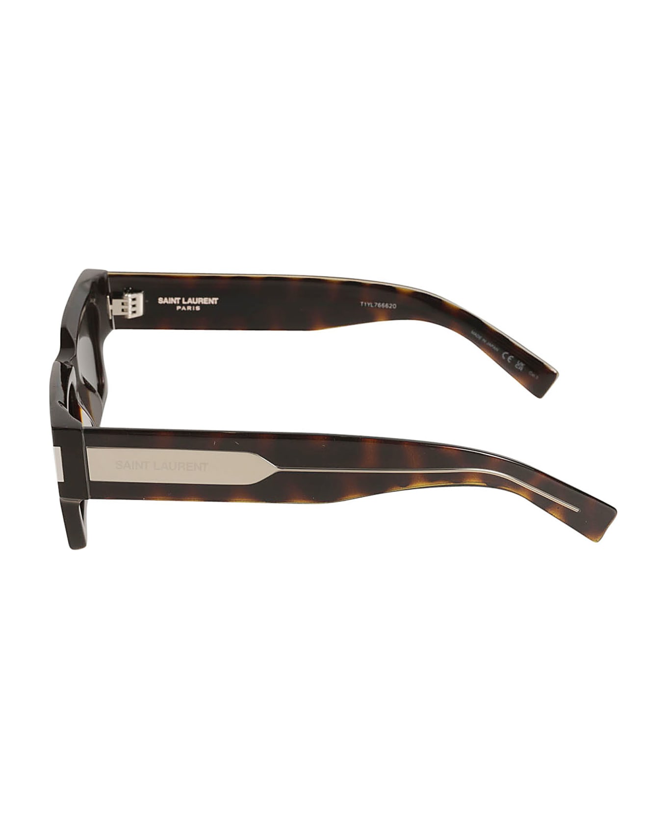 Saint Laurent Eyewear Rectangular Frame Flame Effect Lav Sunglasses - Havana/Crystal/Grey