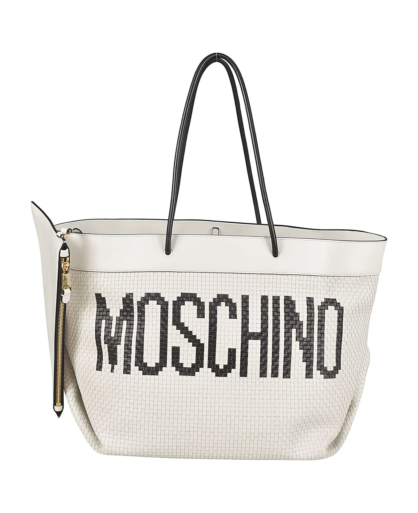 Moschino Woven Logo Tote - White