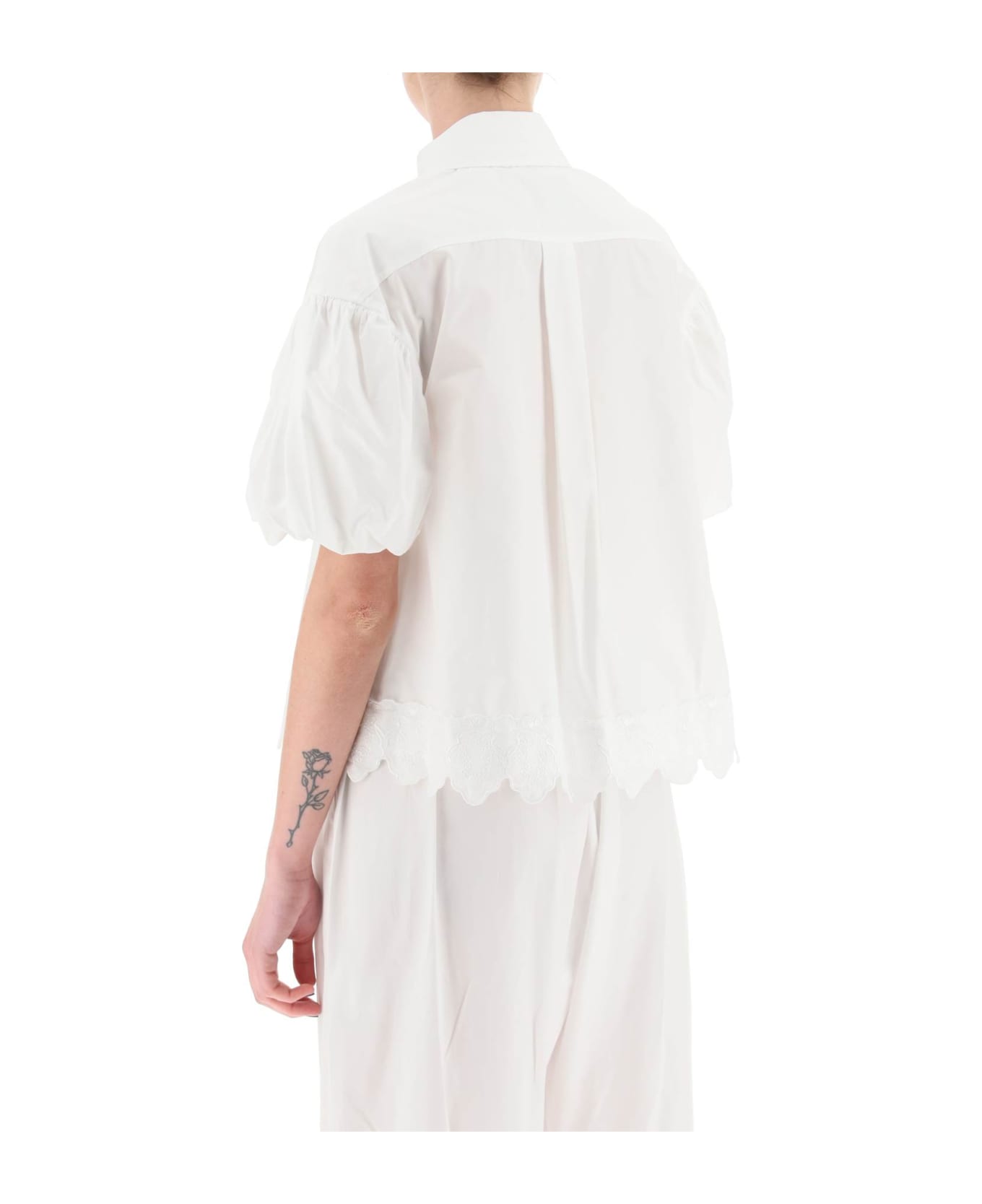 Simone Rocha Cropped Shirt With Embrodered Trim - WHITE WHITE (White)