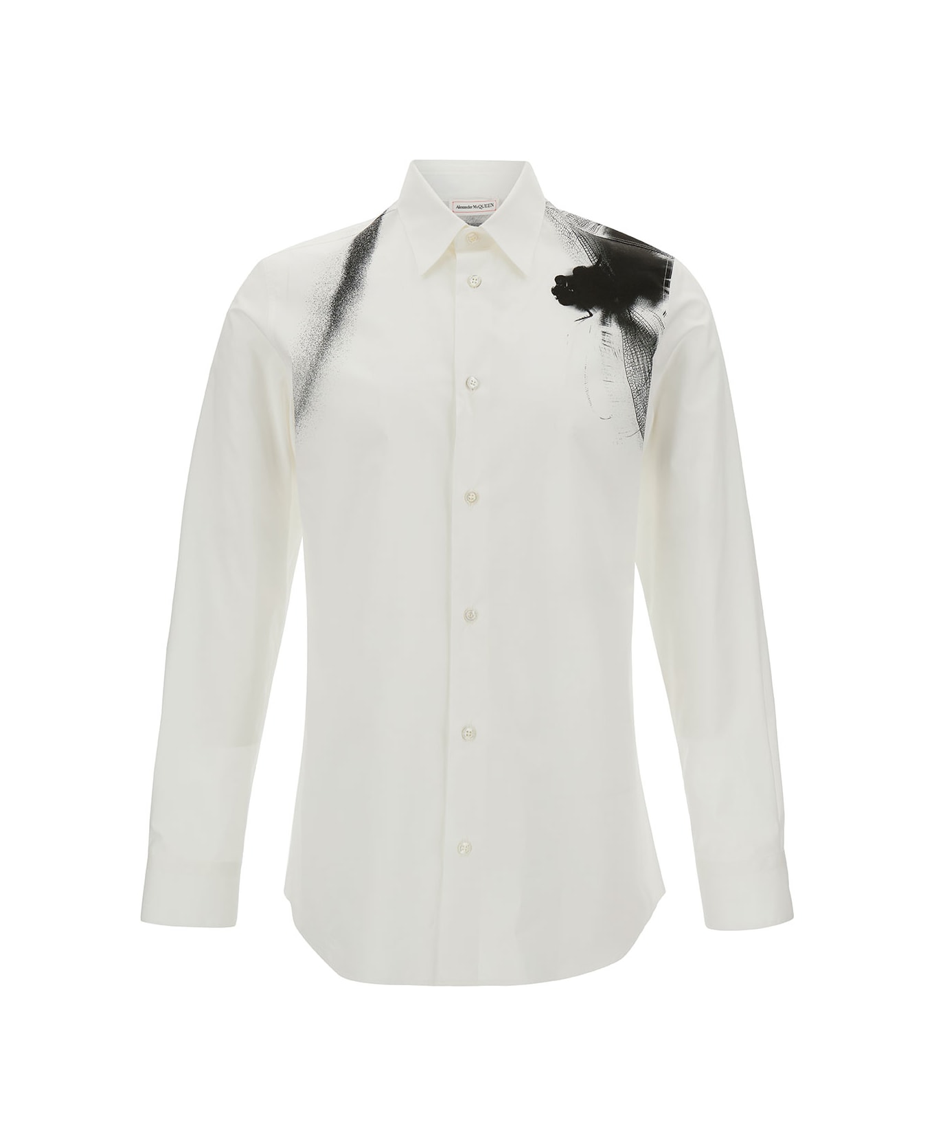 Alexander McQueen White Shirt With Contrasting Print In Cotton Man - WHITEBLACK