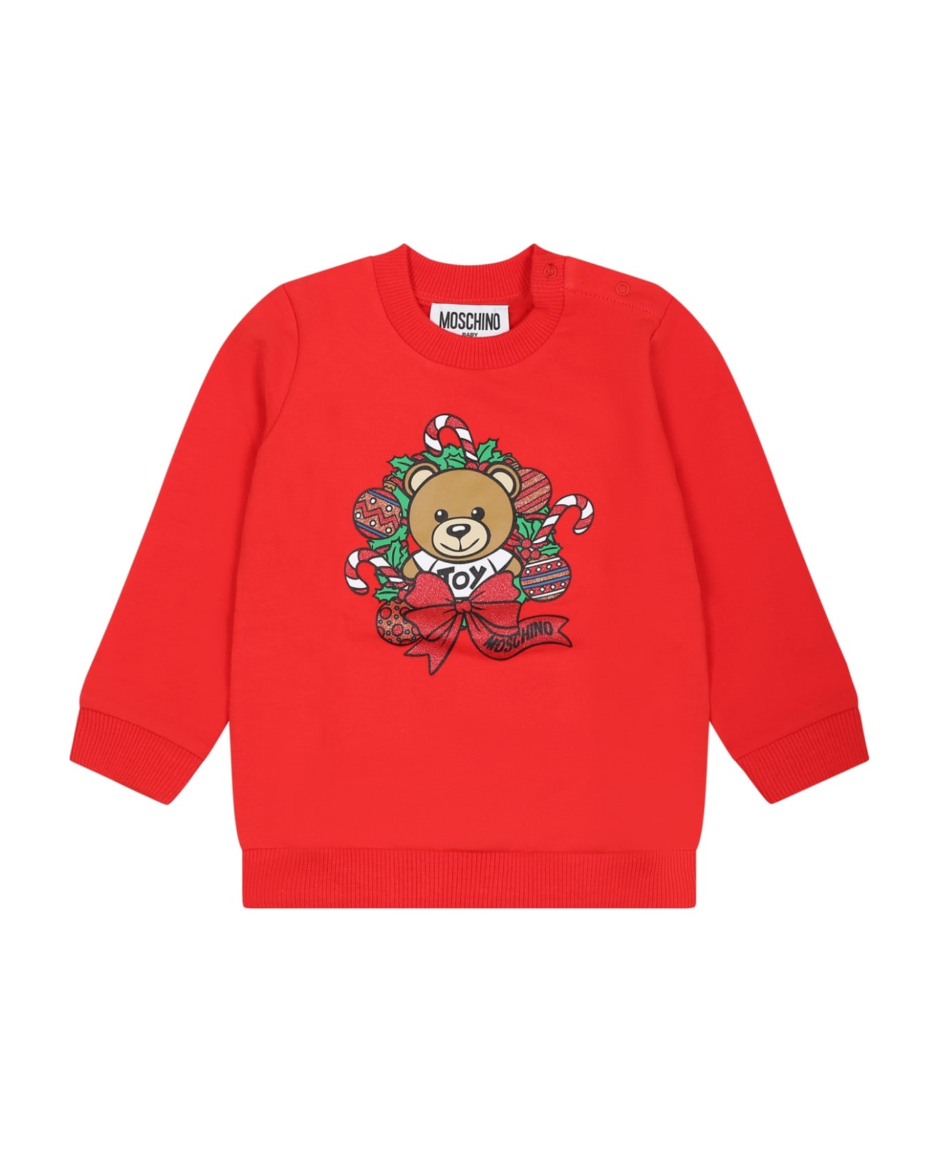 Moschino Red Sweatshirt For Baby Kids With Teddy Bear And Logo - Red