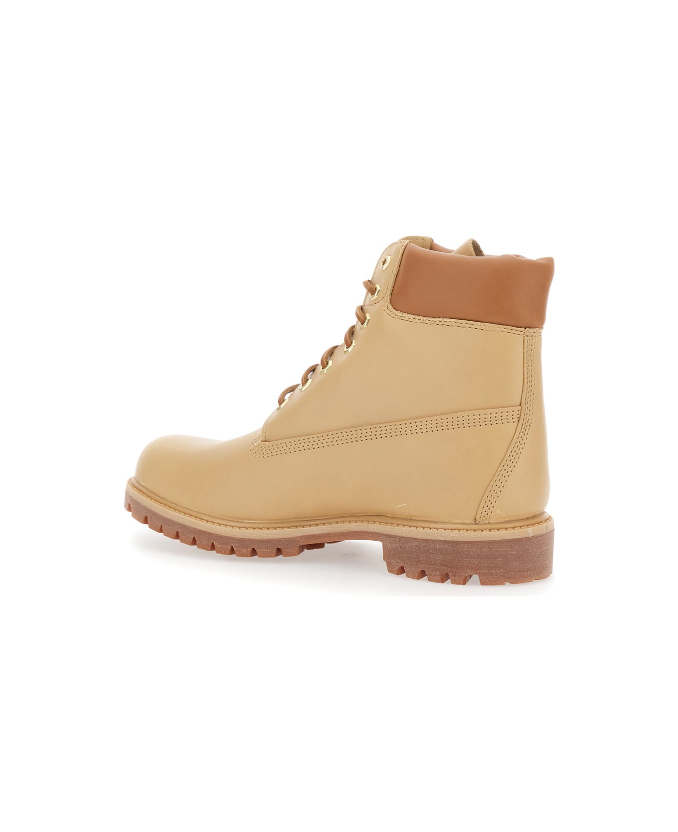 Timberland Beige Water-proof Boots With Logo Plate In Leather Man - Beige
